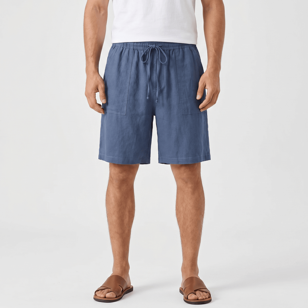 Ben Casual Linen Shorts – Elastic Drawstring Waist Side Pocket Relaxed Summer Bottoms