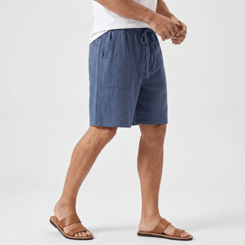 Ben Casual Linen Shorts – Elastic Drawstring Waist Side Pocket Relaxed Summer Bottoms