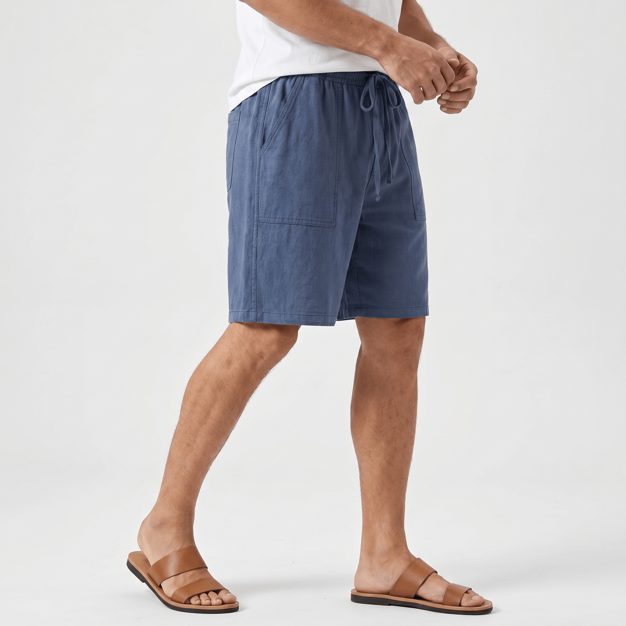 Ben Casual Linen Shorts – Elastic Drawstring Waist Side Pocket Relaxed Summer Bottoms