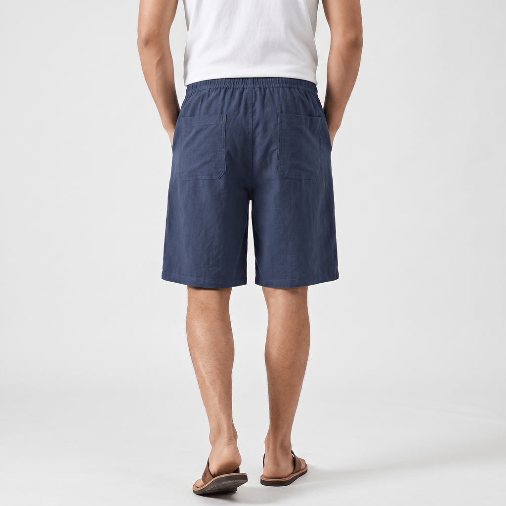 Ben Casual Linen Shorts – Elastic Drawstring Waist Side Pocket Relaxed Summer Bottoms