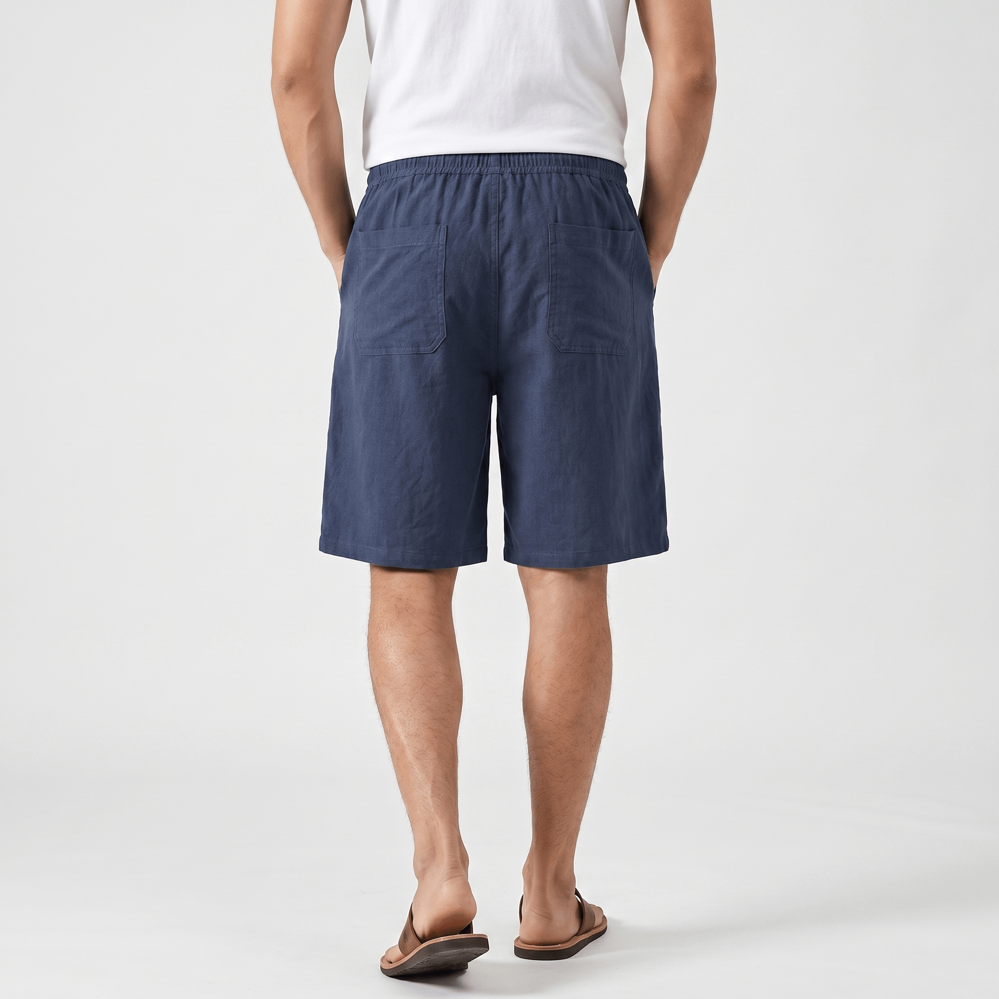 Ben Casual Linen Shorts – Elastic Drawstring Waist Side Pocket Relaxed Summer Bottoms