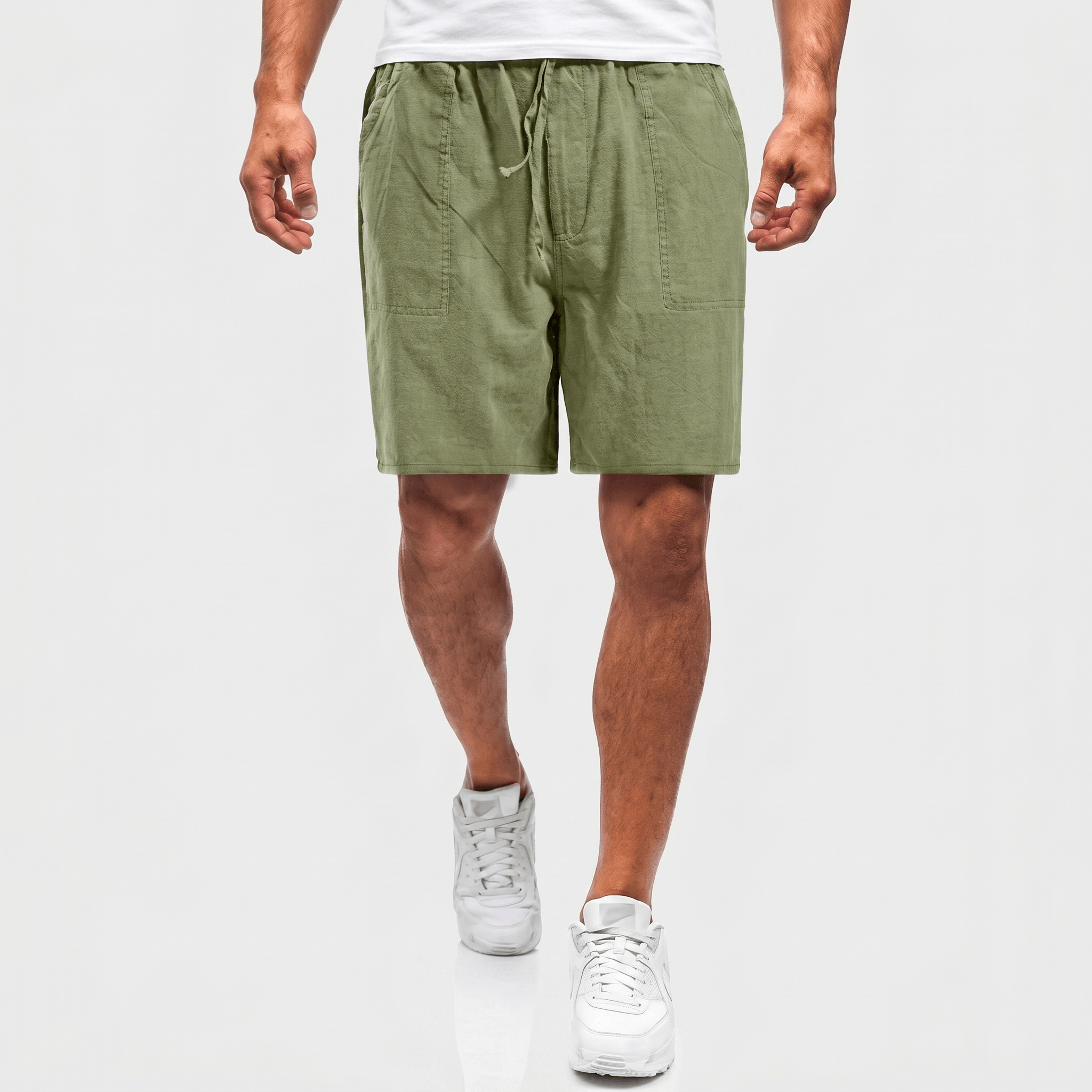 Ben Casual Linen Shorts – Elastic Drawstring Waist Side Pocket Relaxed Summer Bottoms