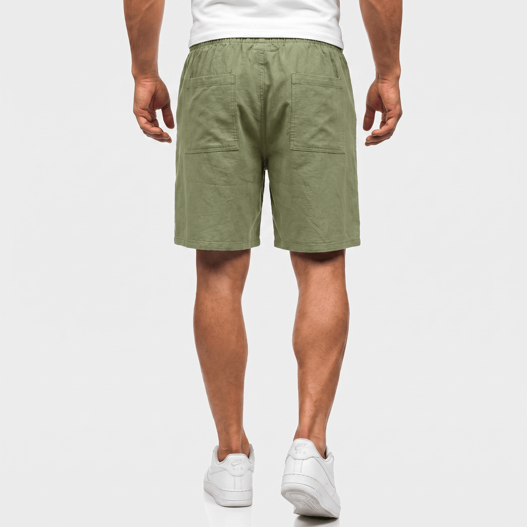 Ben Casual Linen Shorts – Elastic Drawstring Waist Side Pocket Relaxed Summer Bottoms