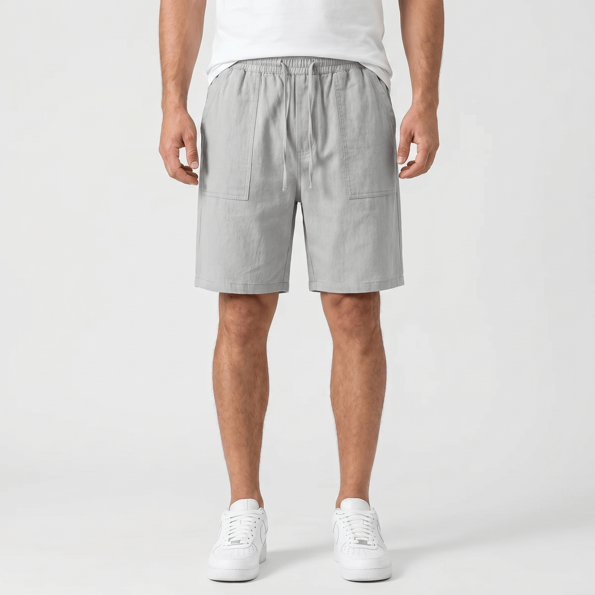 Ben Casual Linen Shorts – Elastic Drawstring Waist Side Pocket Relaxed Summer Bottoms