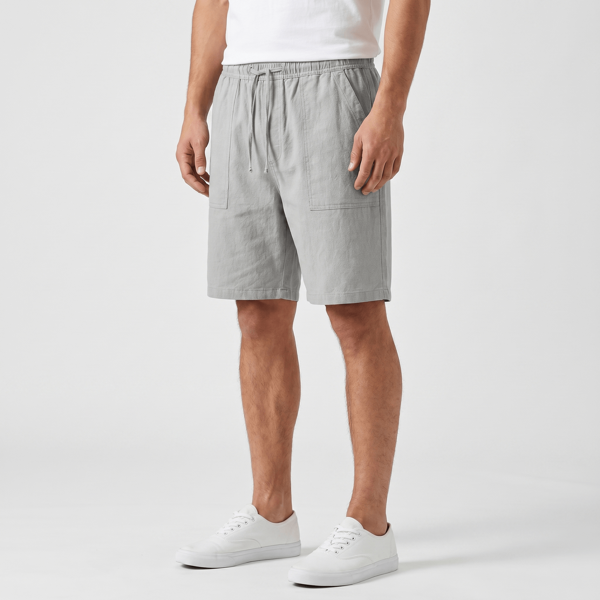 Ben Casual Linen Shorts – Elastic Drawstring Waist Side Pocket Relaxed Summer Bottoms