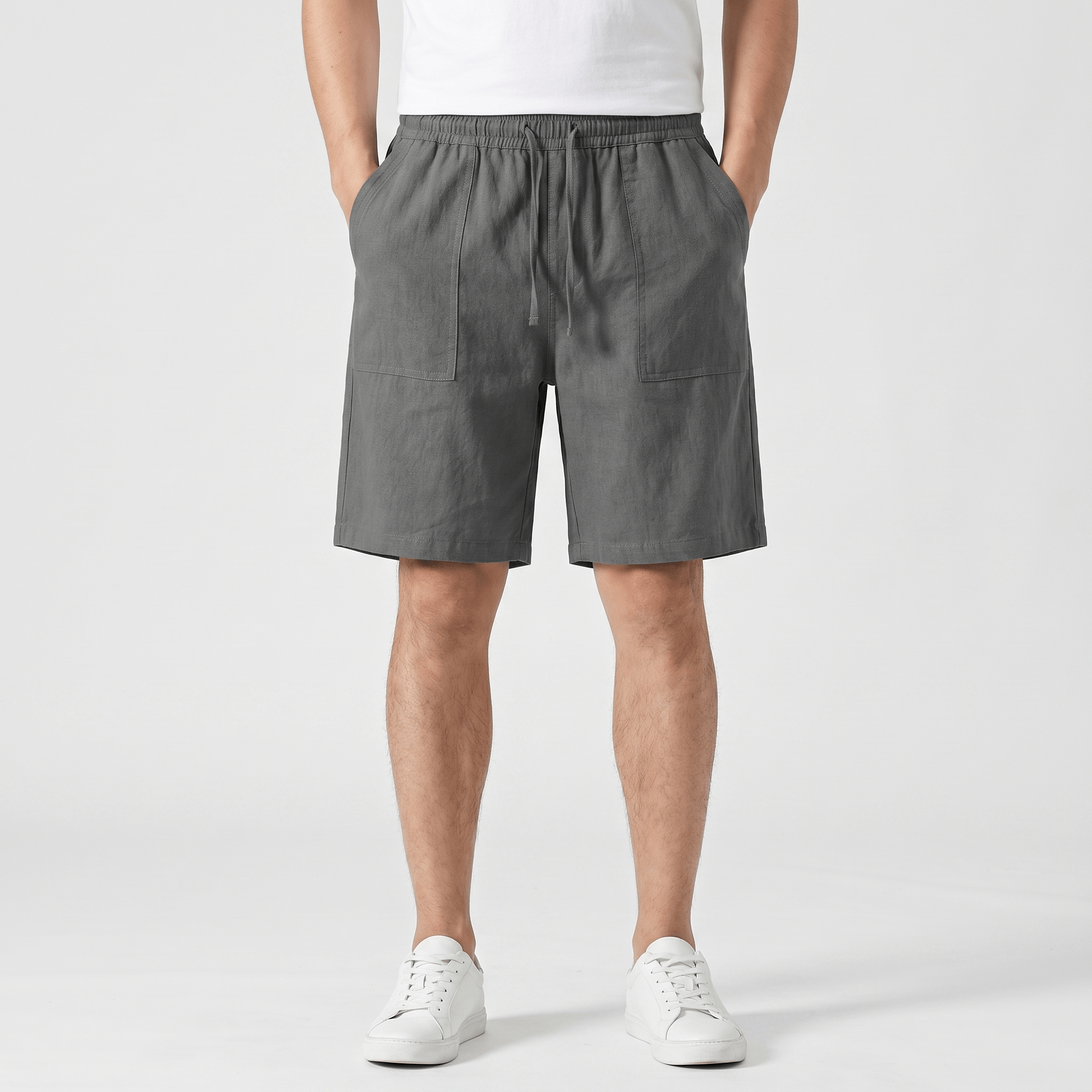 Ben Casual Linen Shorts – Elastic Drawstring Waist Side Pocket Relaxed Summer Bottoms
