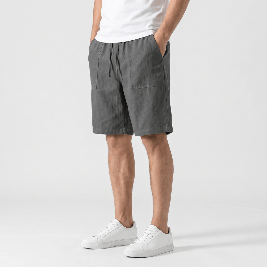 Ben Casual Linen Shorts – Elastic Drawstring Waist Side Pocket Relaxed Summer Bottoms