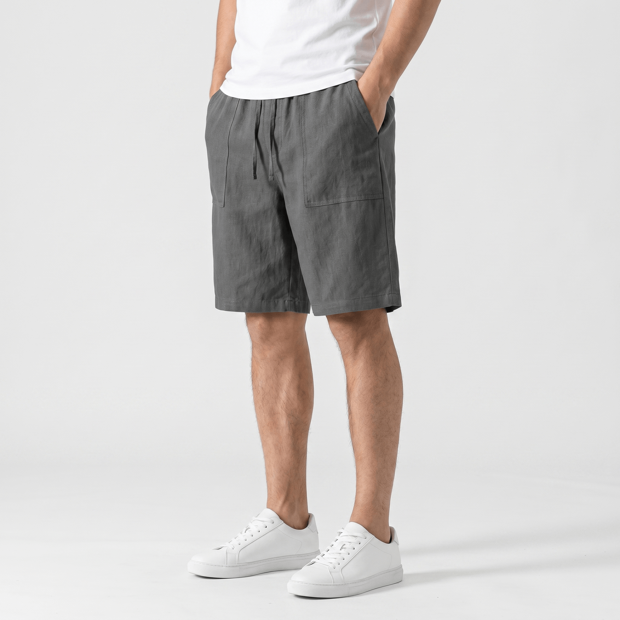 Ben Casual Linen Shorts – Elastic Drawstring Waist Side Pocket Relaxed Summer Bottoms