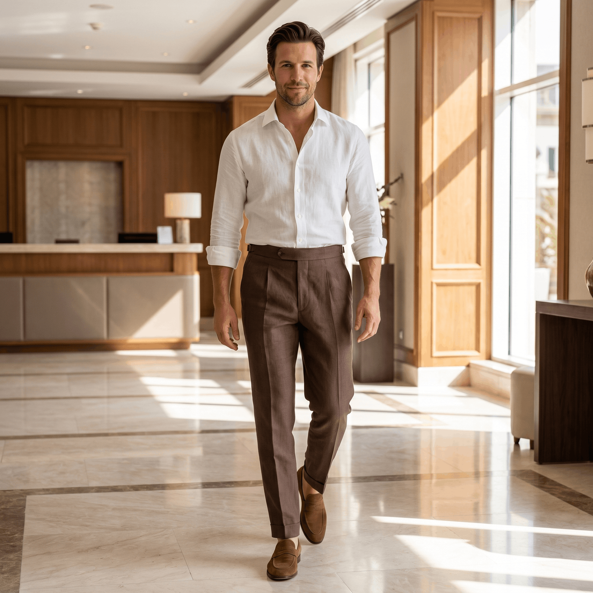 Felix Gurkha Linen Pants – High Waist Straight Leg Tailored Bottoms