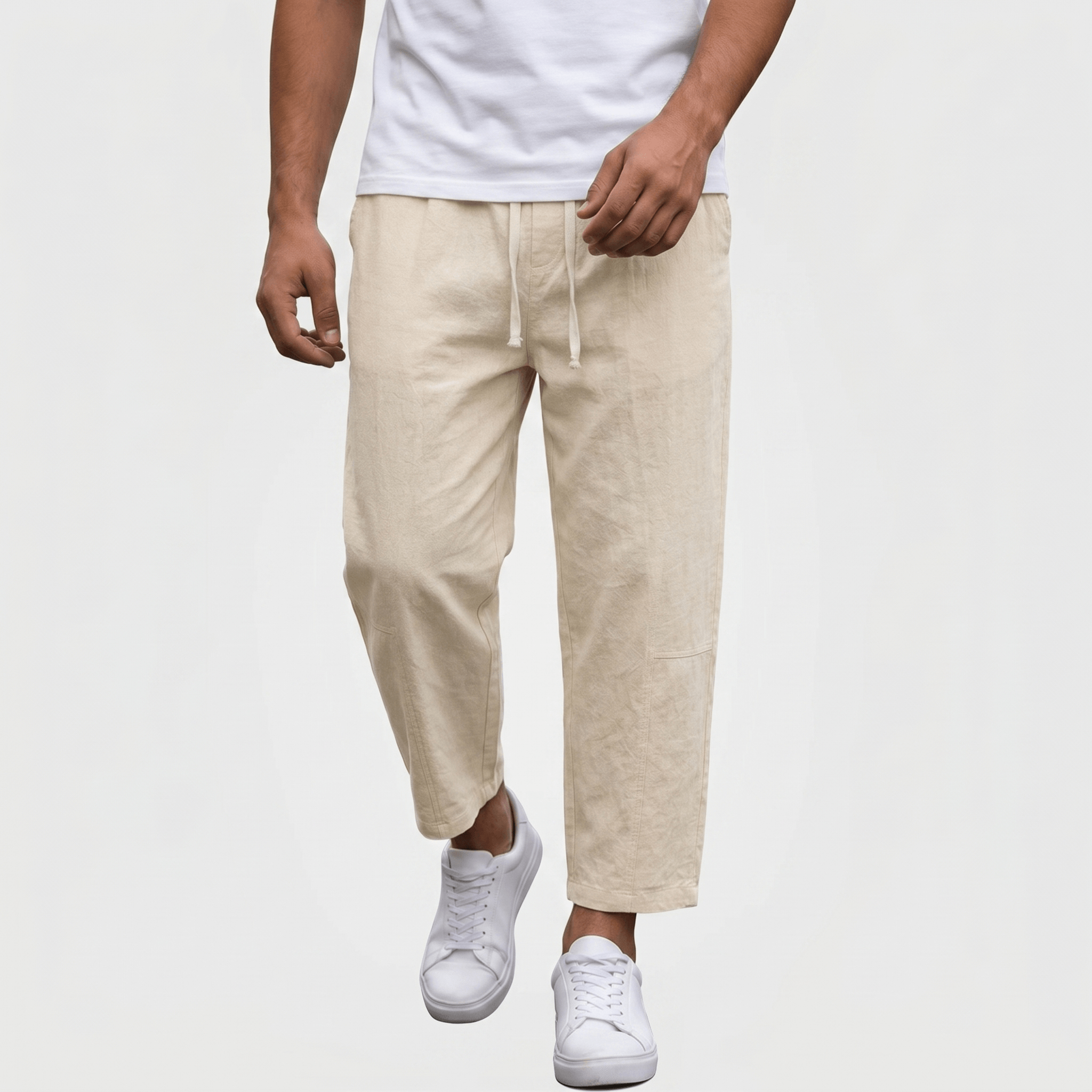 Matteo Cropped Linen Pants – Elastic Drawstring Breathable Relaxed Summer Bottoms