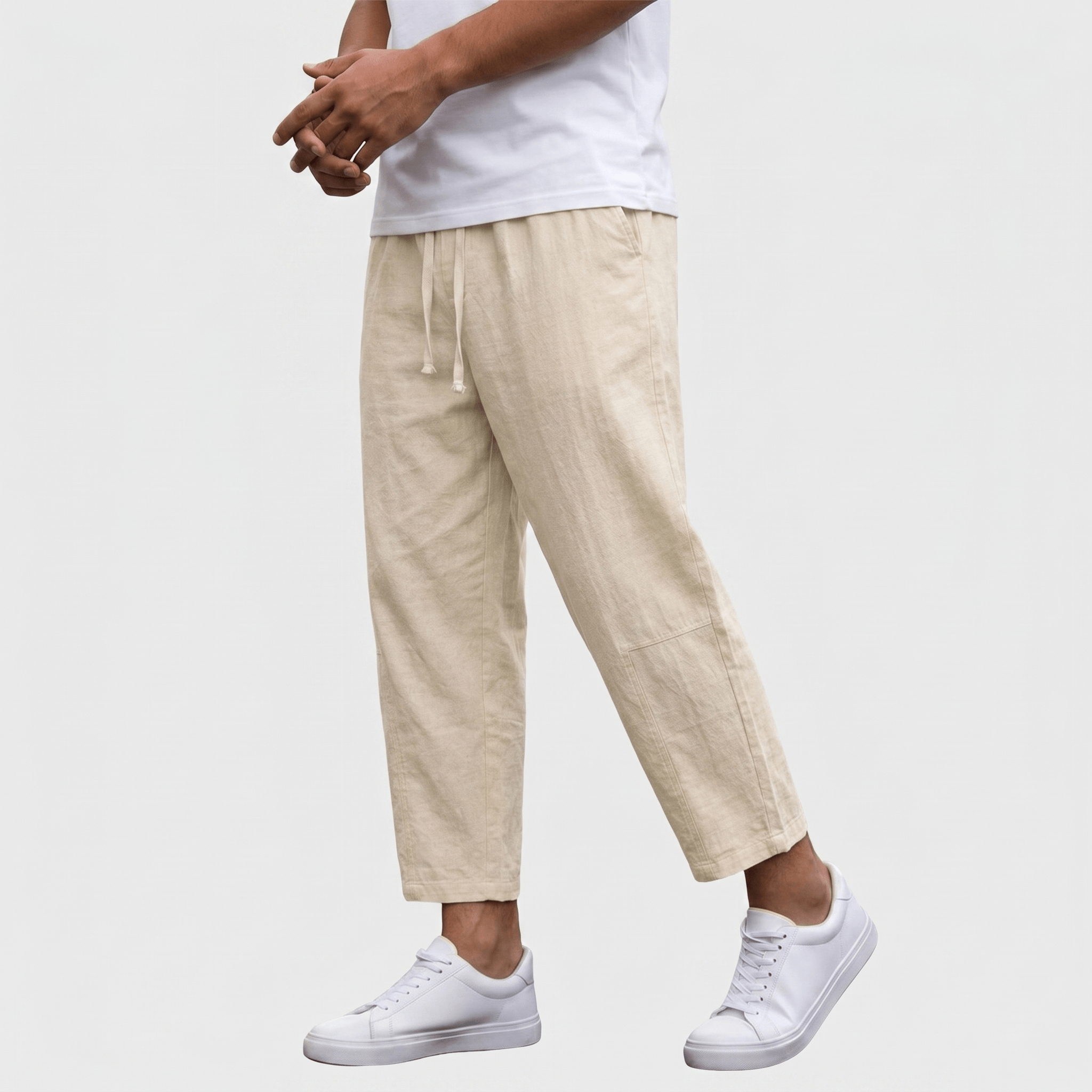 Matteo Cropped Linen Pants – Elastic Drawstring Breathable Relaxed Summer Bottoms