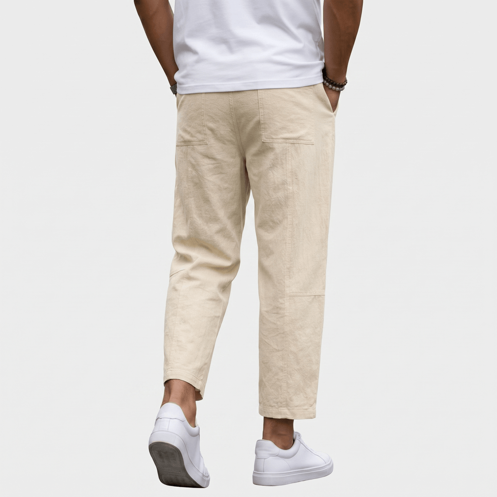 Matteo Cropped Linen Pants – Elastic Drawstring Breathable Relaxed Summer Bottoms