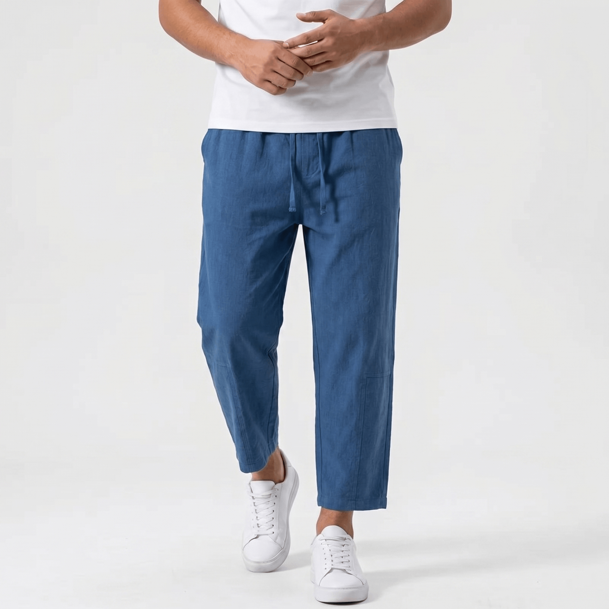 Matteo Cropped Linen Pants – Elastic Drawstring Breathable Relaxed Summer Bottoms