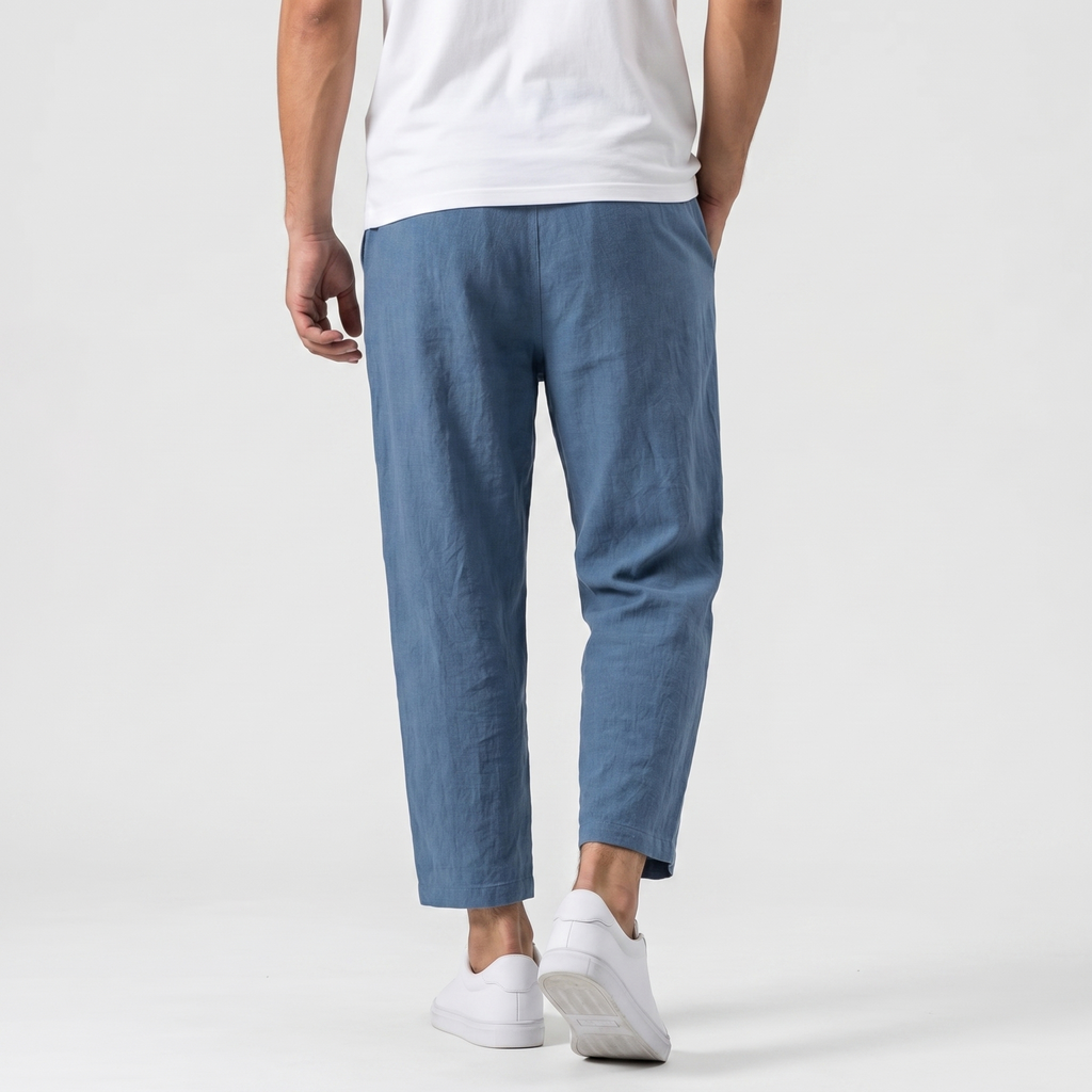 Matteo Cropped Linen Pants – Elastic Drawstring Breathable Relaxed Summer Bottoms