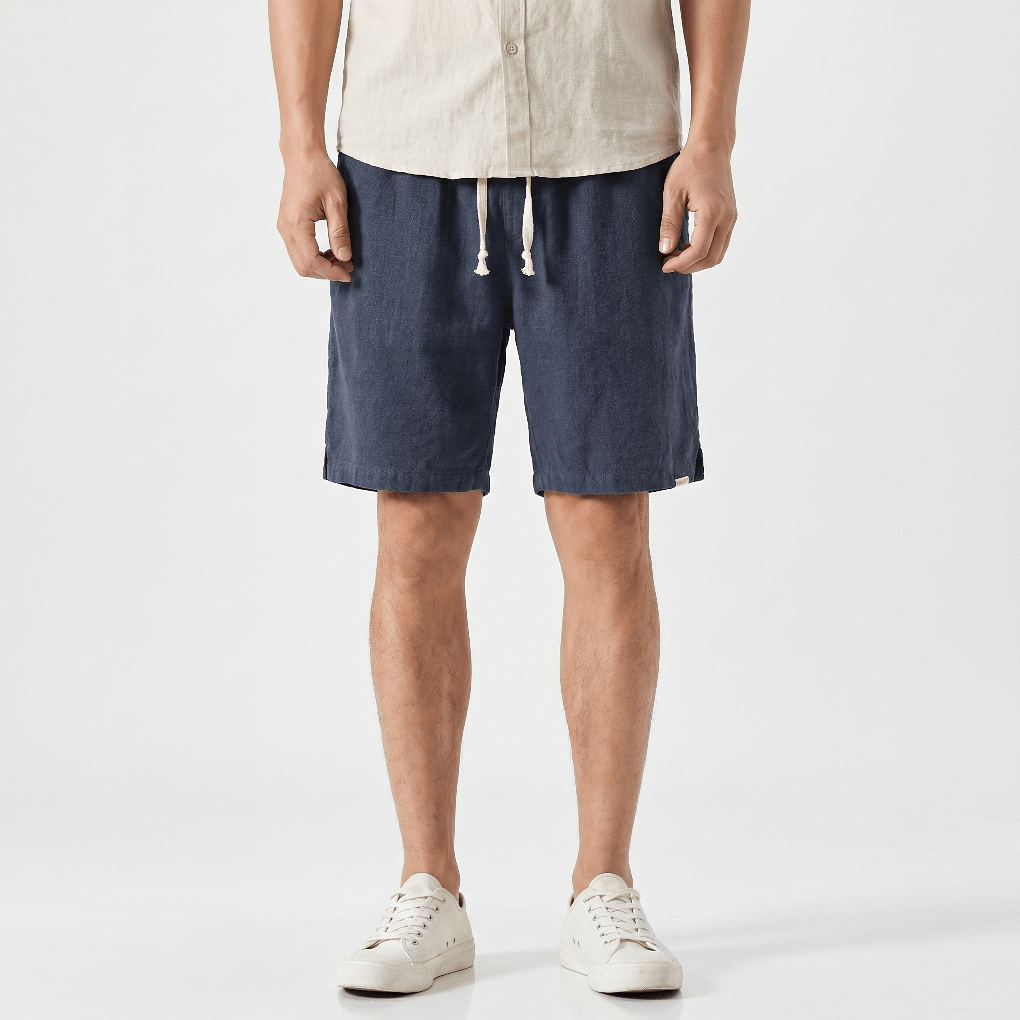 Samuel Organic Cotton Linen Shorts – Drawstring Minimalist Relaxed Summer Bottoms
