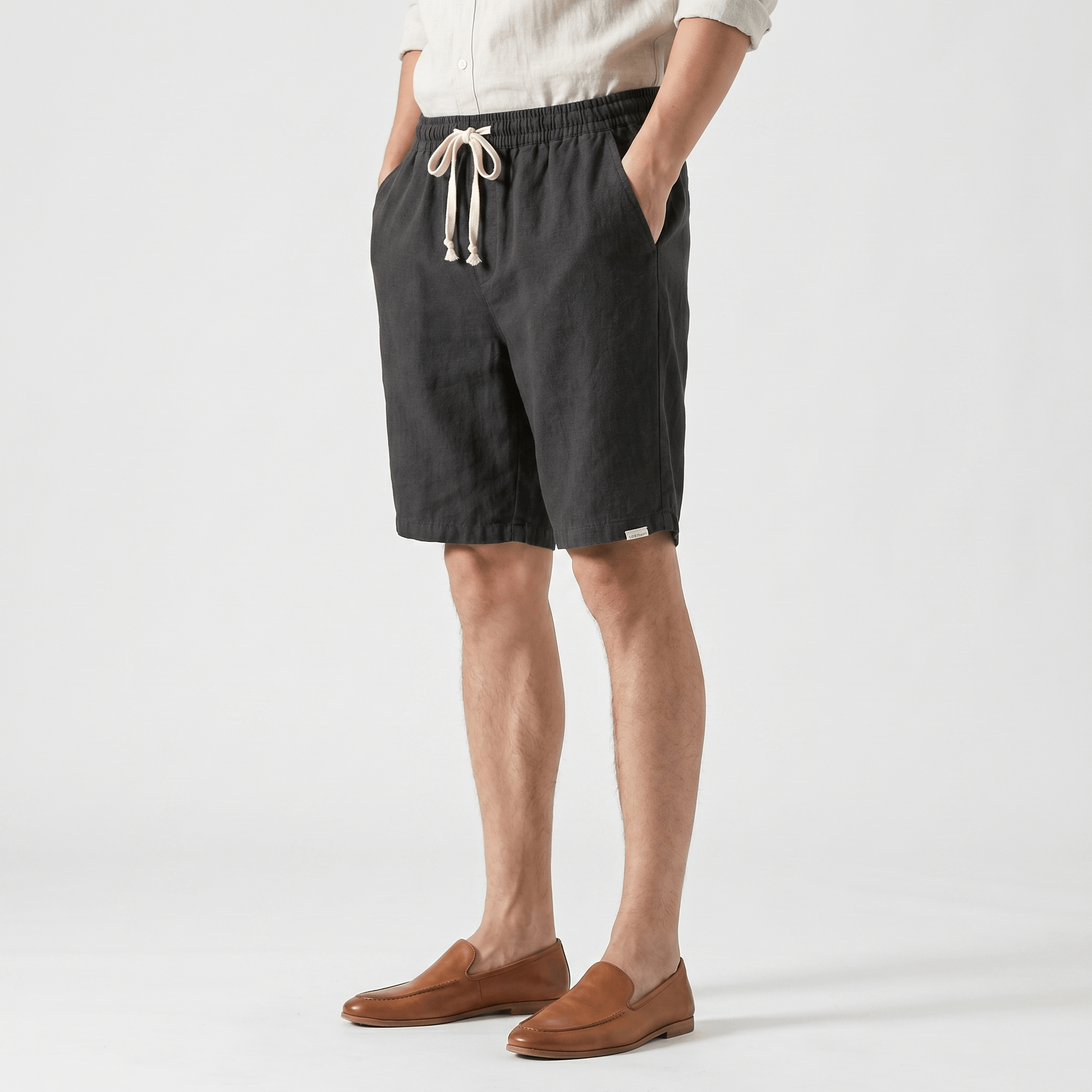 Samuel Organic Cotton Linen Shorts – Drawstring Minimalist Relaxed Summer Bottoms