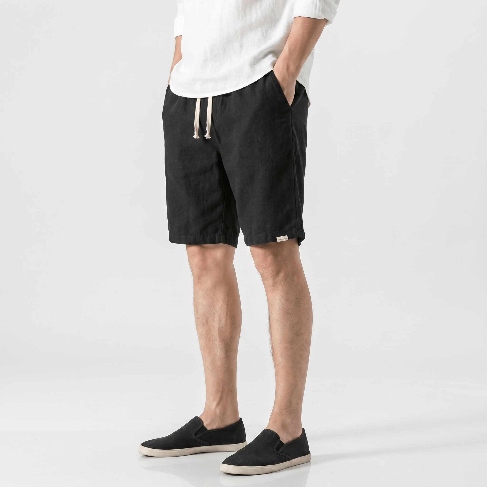Samuel Organic Cotton Linen Shorts – Drawstring Minimalist Relaxed Summer Bottoms