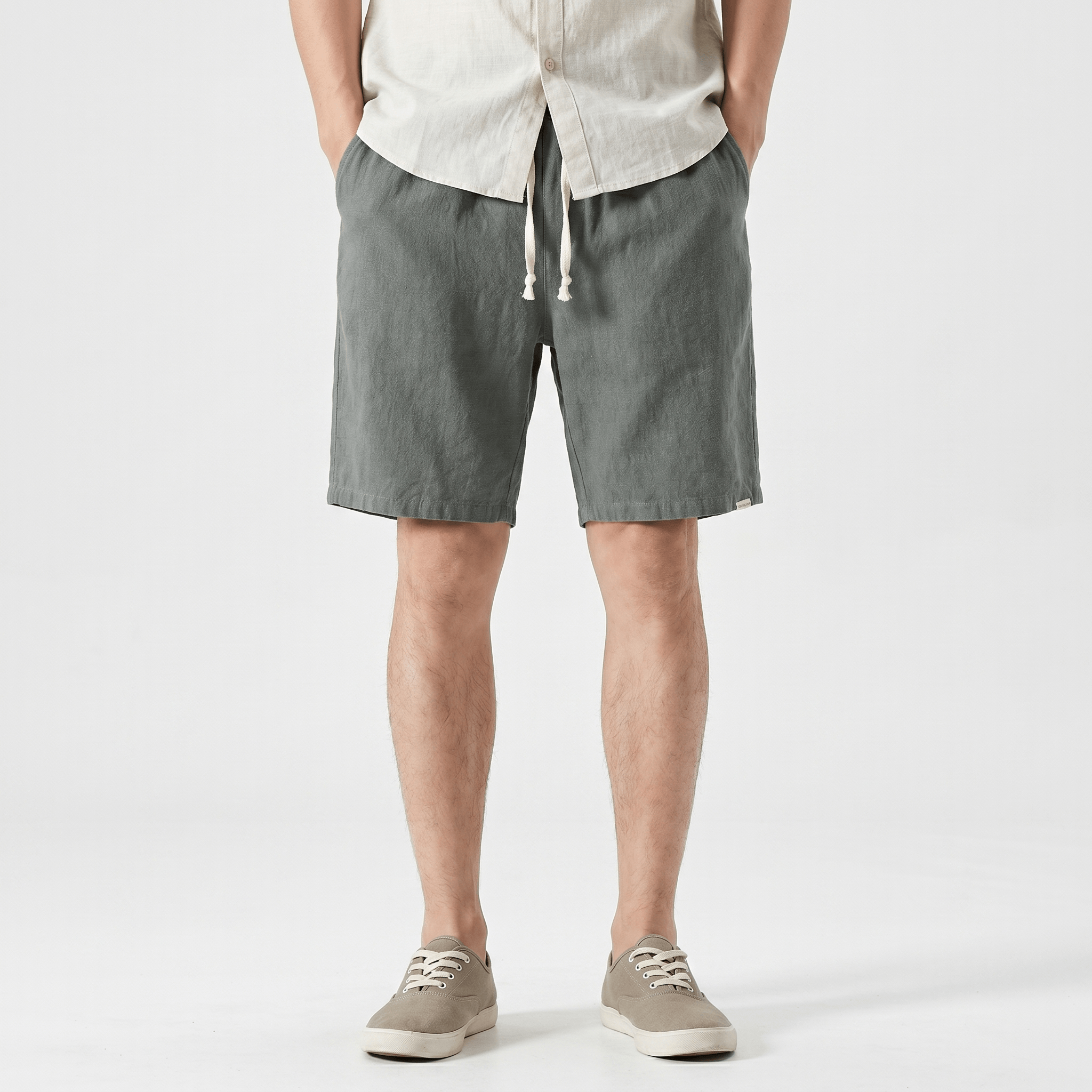 Samuel Organic Cotton Linen Shorts – Drawstring Minimalist Relaxed Summer Bottoms
