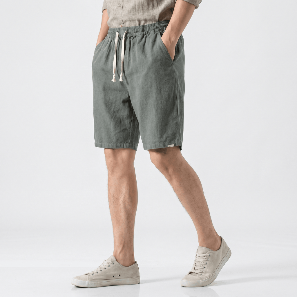 Samuel Organic Cotton Linen Shorts – Drawstring Minimalist Relaxed Summer Bottoms