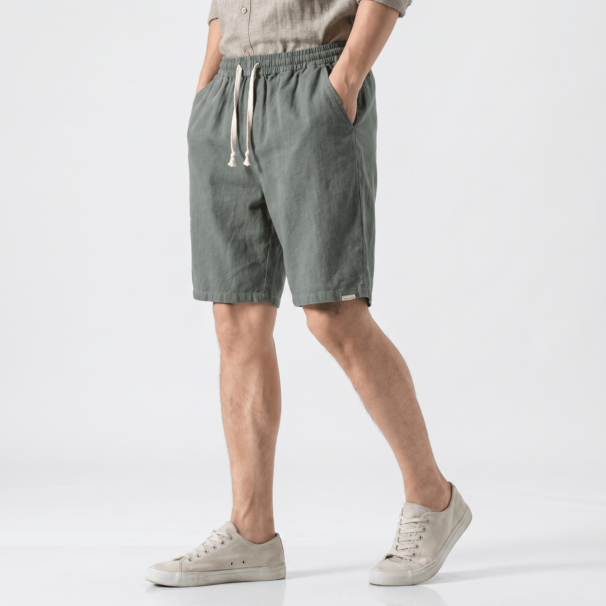 Samuel Organic Cotton Linen Shorts – Drawstring Minimalist Relaxed Summer Bottoms