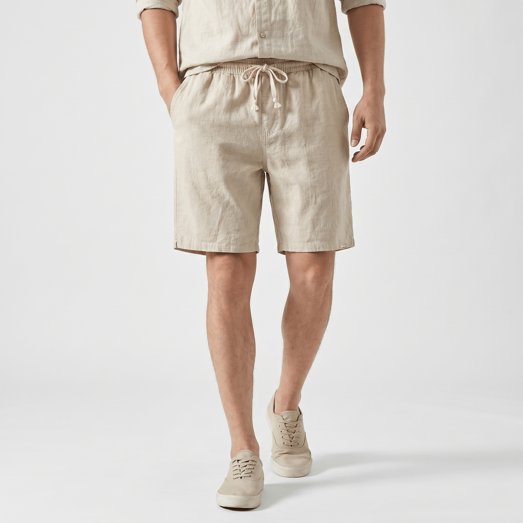 Samuel Organic Cotton Linen Shorts – Drawstring Minimalist Relaxed Summer Bottoms