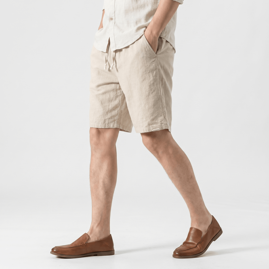 Samuel Organic Cotton Linen Shorts – Drawstring Minimalist Relaxed Summer Bottoms