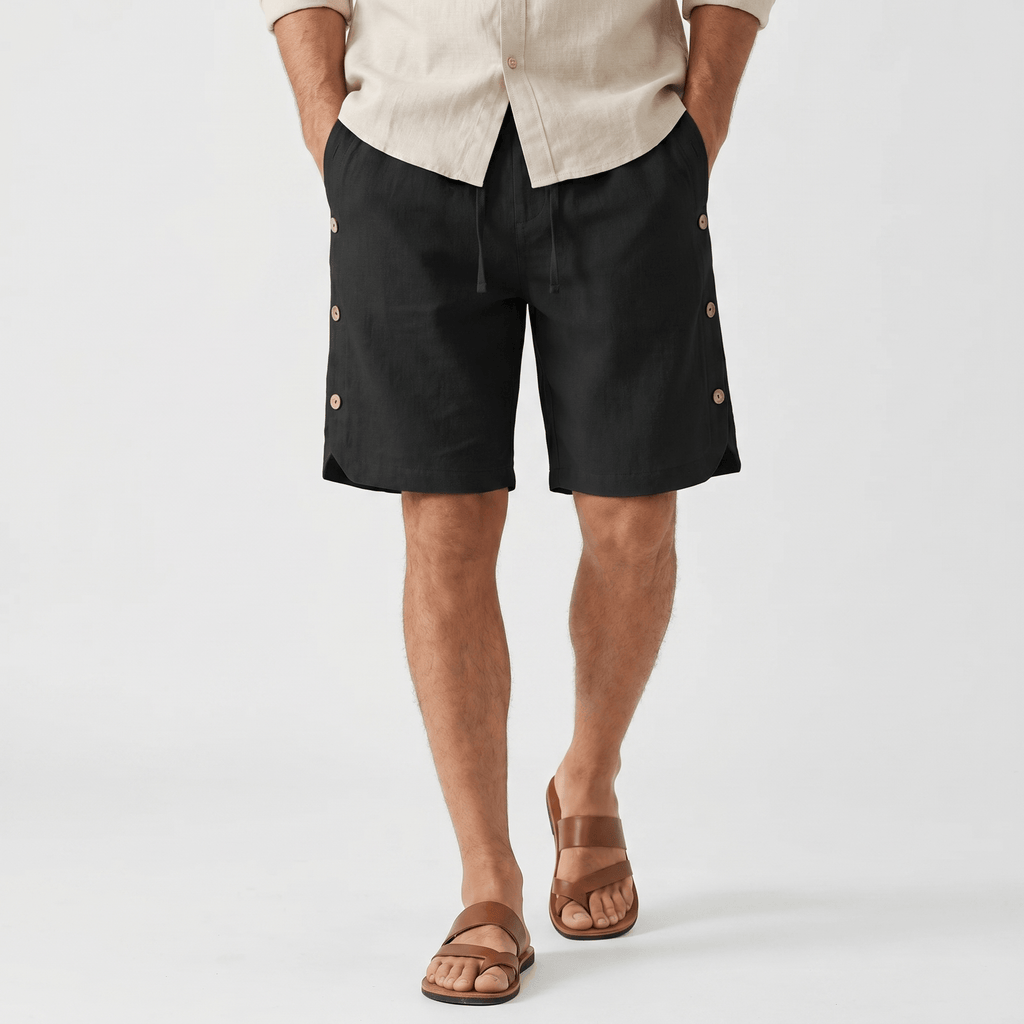 Stefan Cotton Linen Pants – Drawstring Side Button Relaxed Summer Bottoms