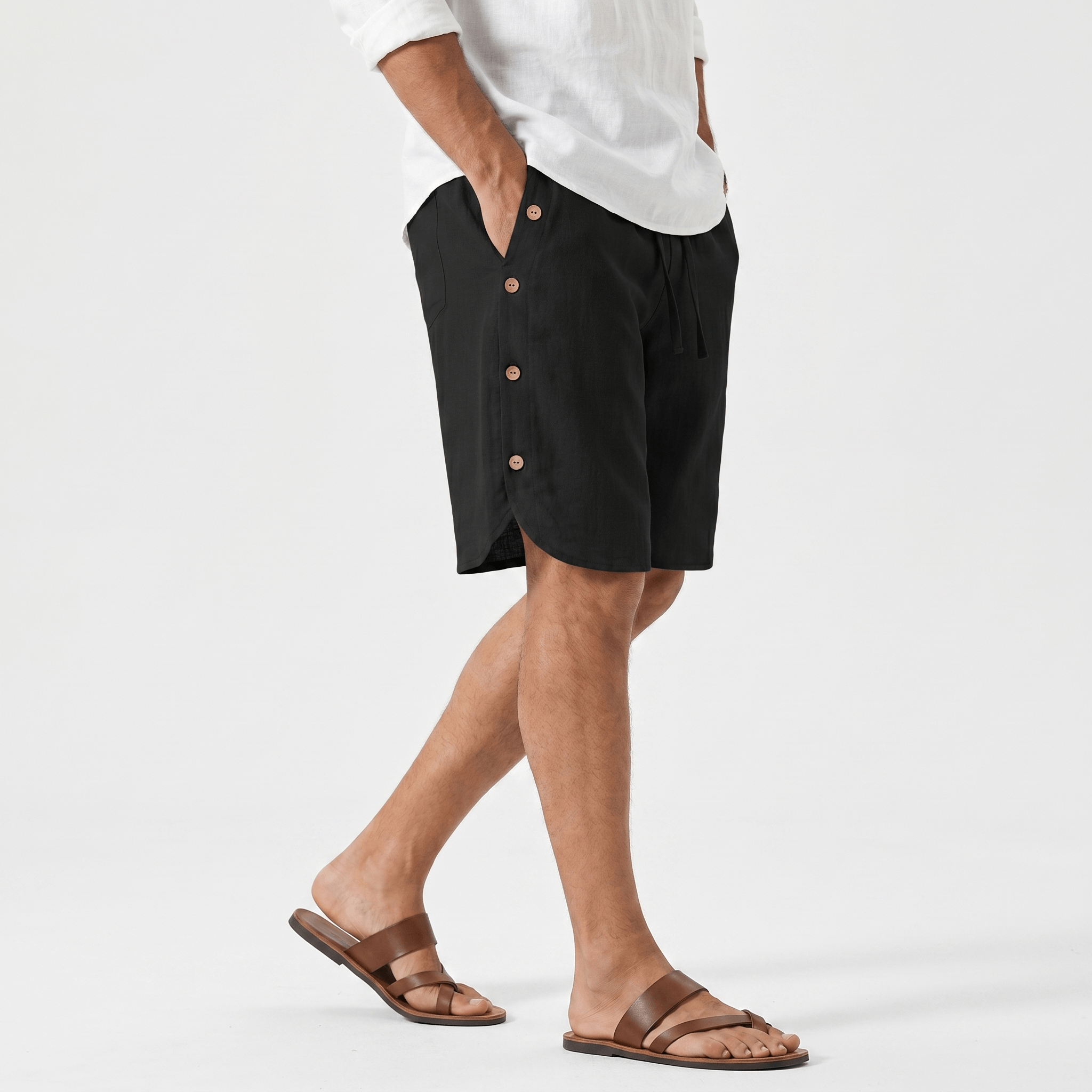 Stefan Cotton Linen Pants – Drawstring Side Button Relaxed Summer Bottoms