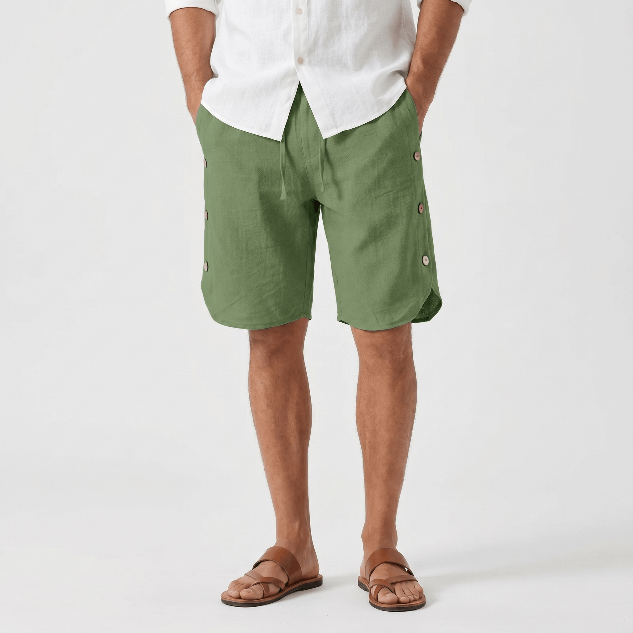 Stefan Cotton Linen Pants – Drawstring Side Button Relaxed Summer Bottoms