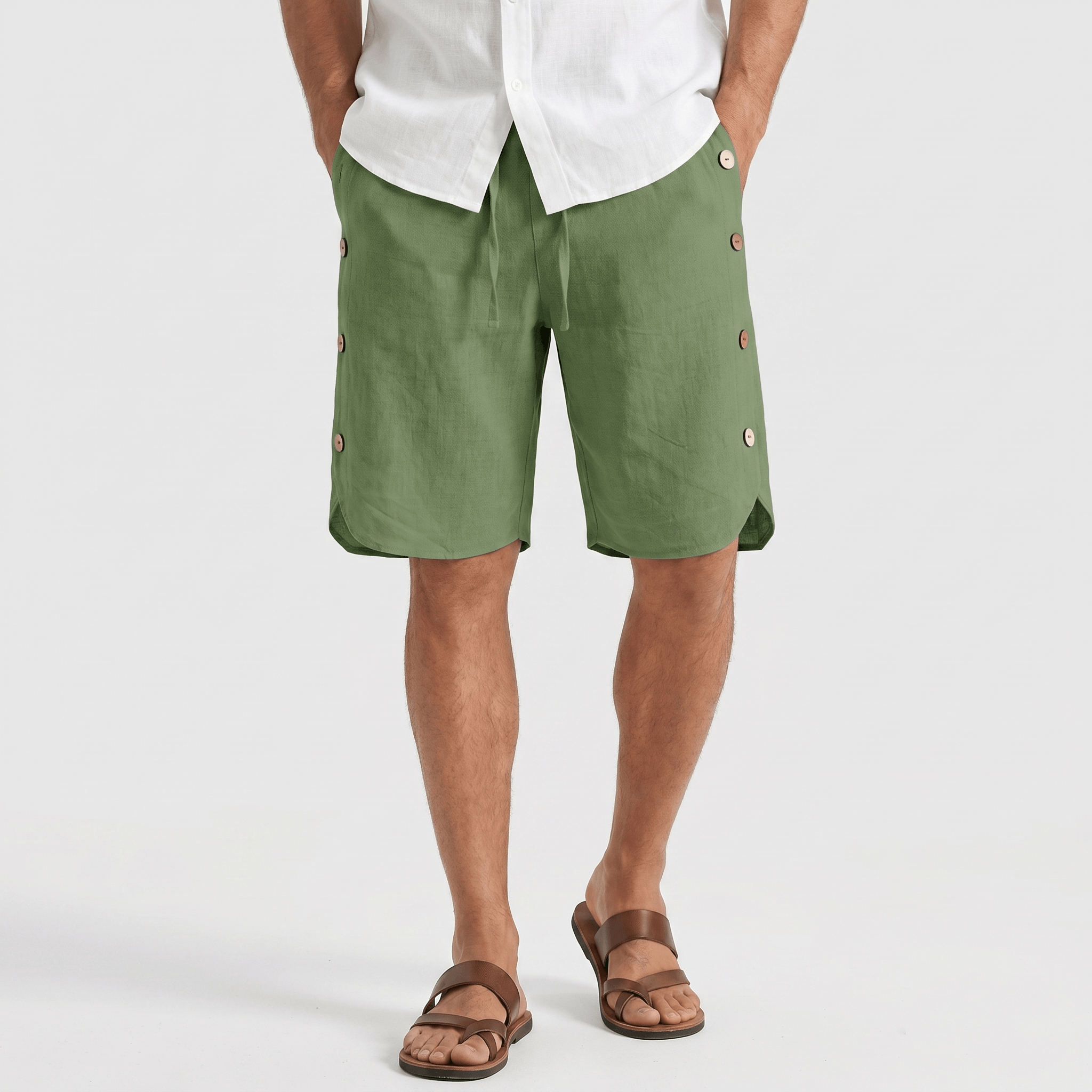 Stefan Cotton Linen Pants – Drawstring Side Button Relaxed Summer Bottoms