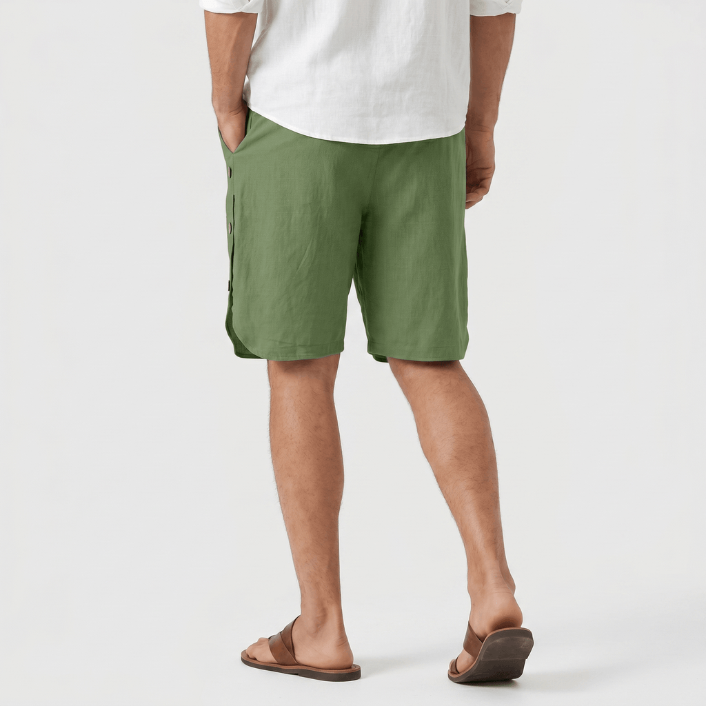 Stefan Cotton Linen Pants – Drawstring Side Button Relaxed Summer Bottoms
