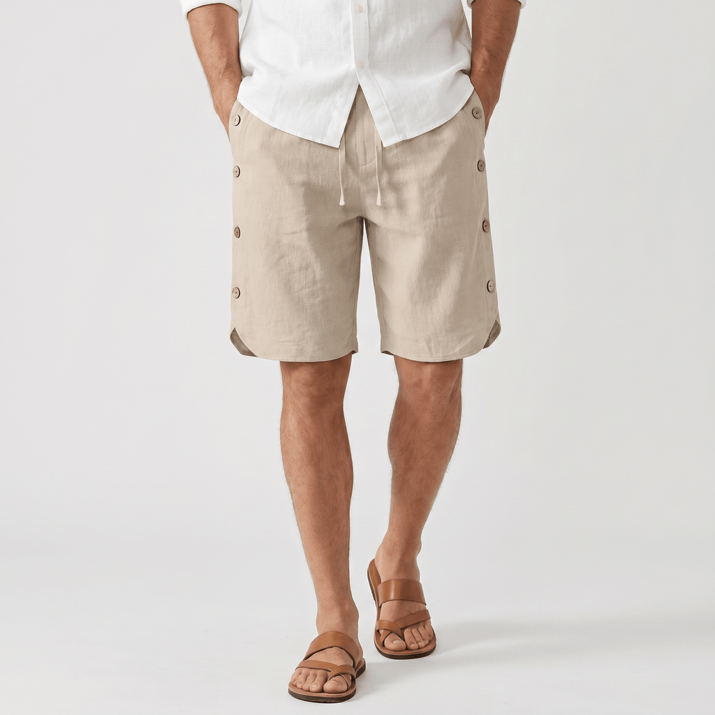 Stefan Cotton Linen Pants – Drawstring Side Button Relaxed Summer Bottoms