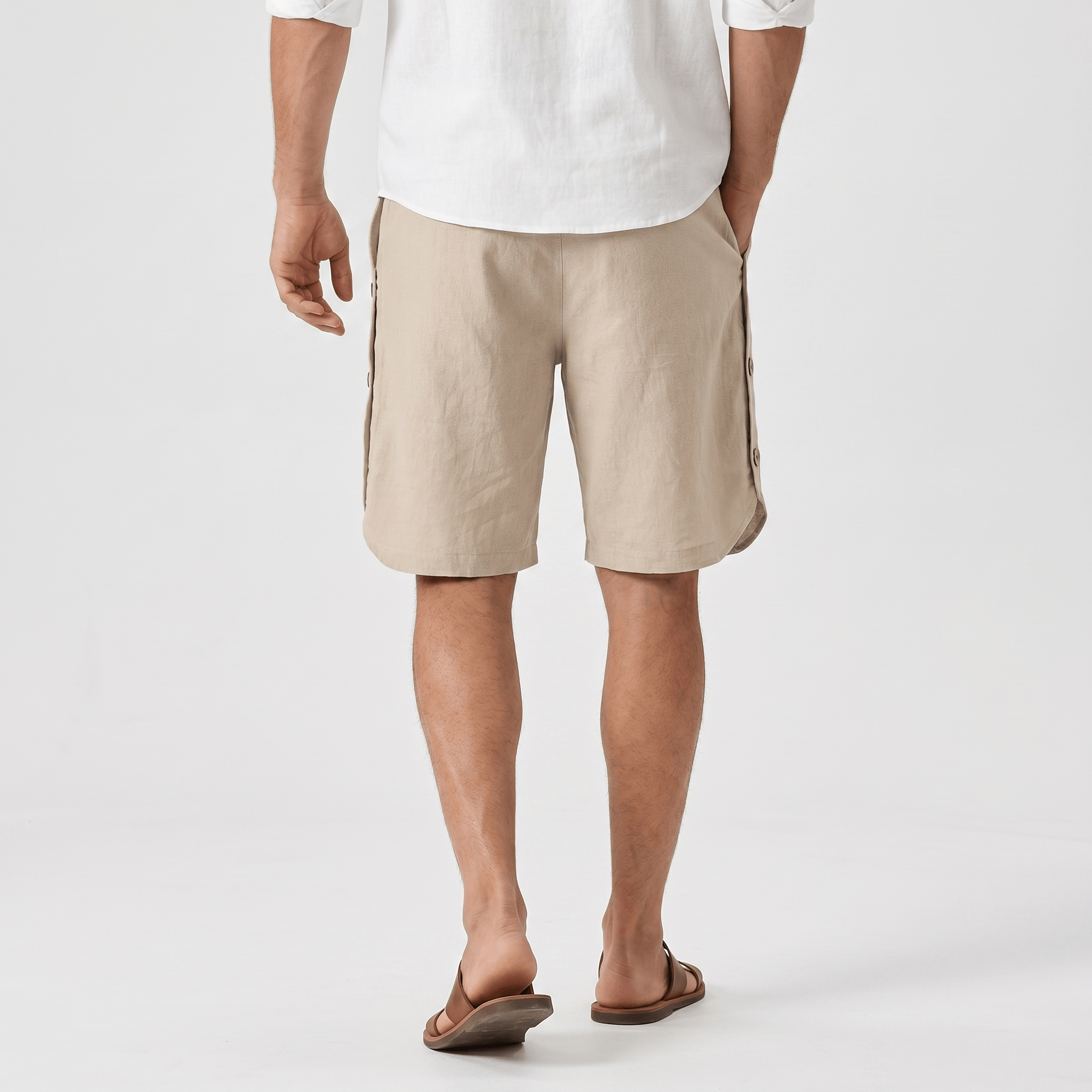 Stefan Cotton Linen Pants – Drawstring Side Button Relaxed Summer Bottoms