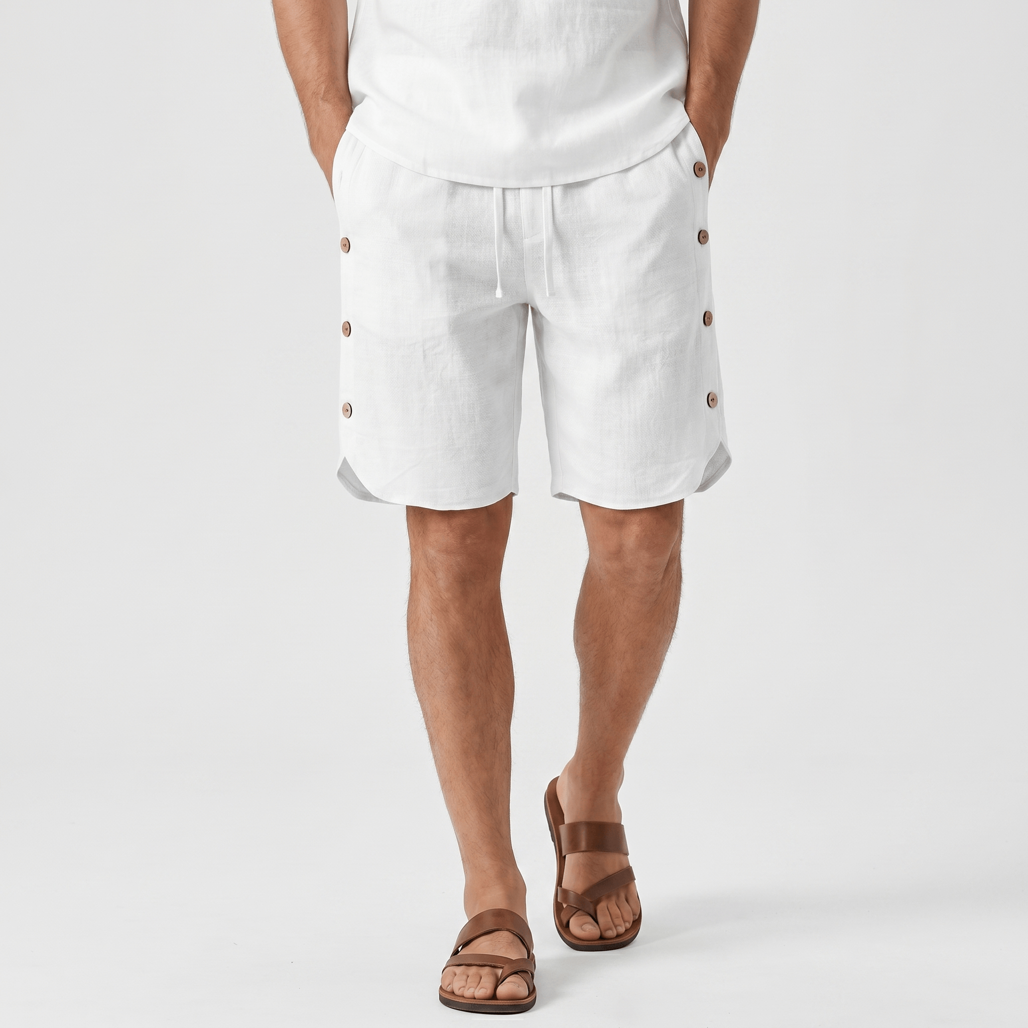 Stefan Cotton Linen Pants – Drawstring Side Button Relaxed Summer Bottoms