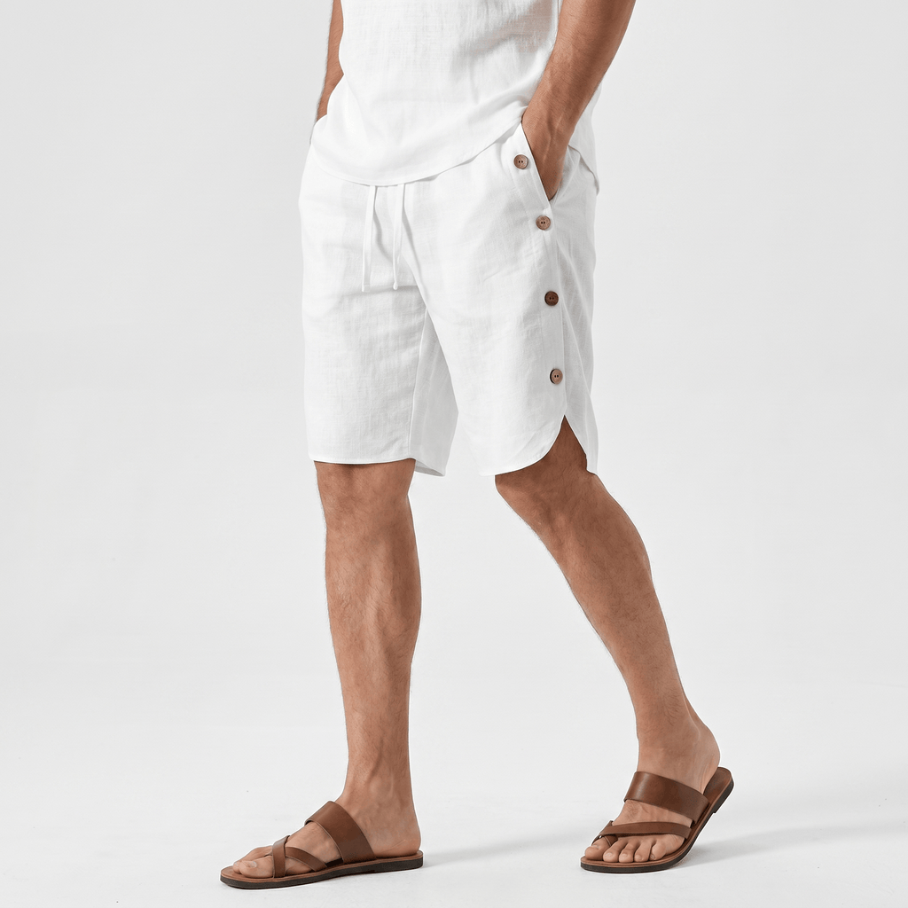 Stefan Cotton Linen Pants – Drawstring Side Button Relaxed Summer Bottoms