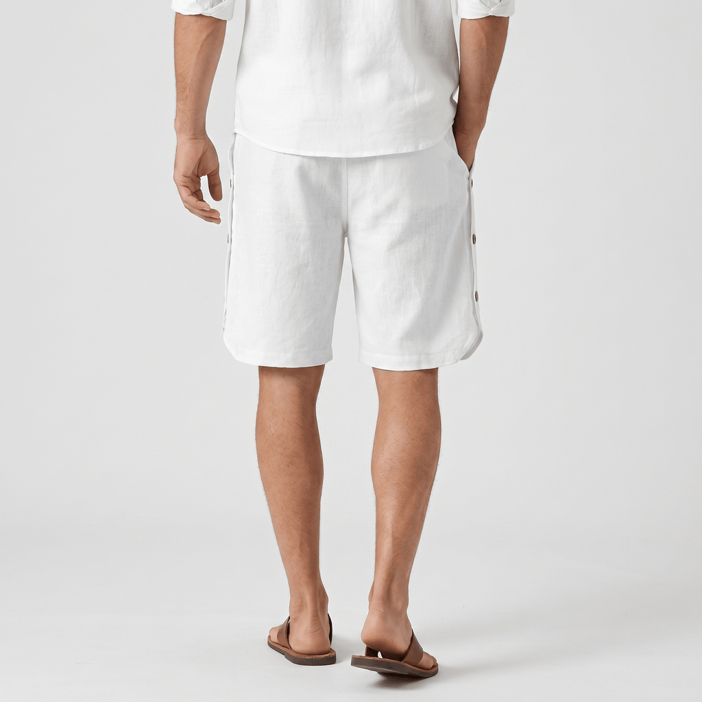 Stefan Cotton Linen Pants – Drawstring Side Button Relaxed Summer Bottoms
