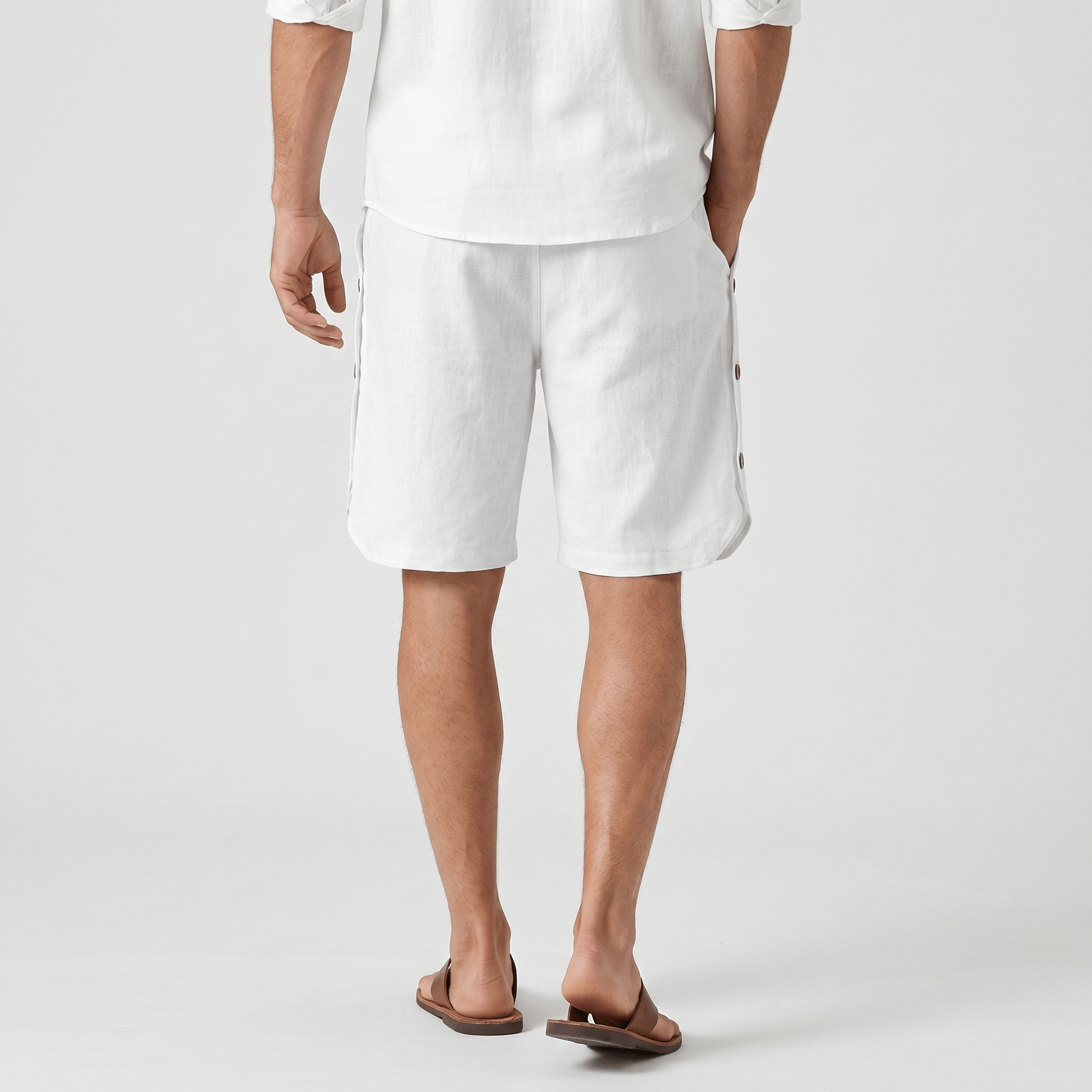 Stefan Cotton Linen Pants – Drawstring Side Button Relaxed Summer Bottoms