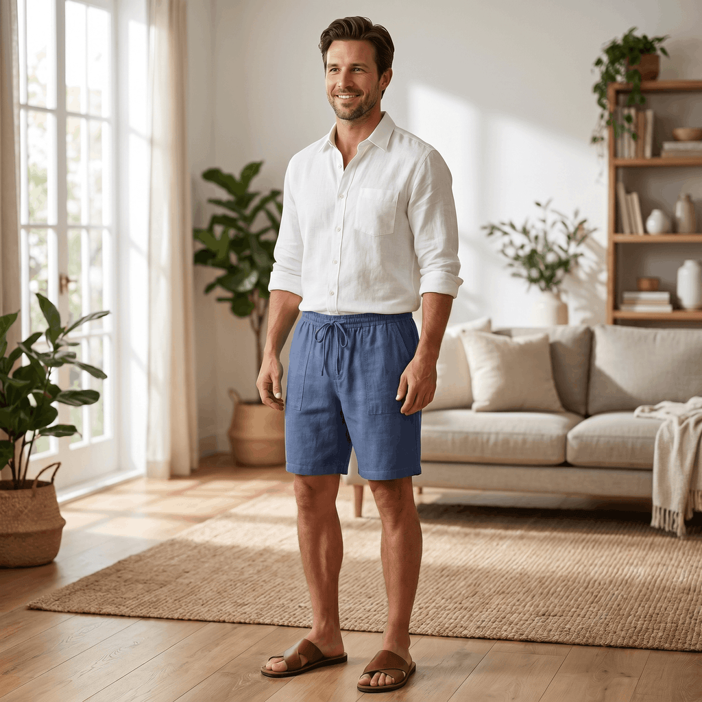 Ben Casual Linen Shorts – Elastic Drawstring Waist Side Pocket Relaxed Summer Bottoms