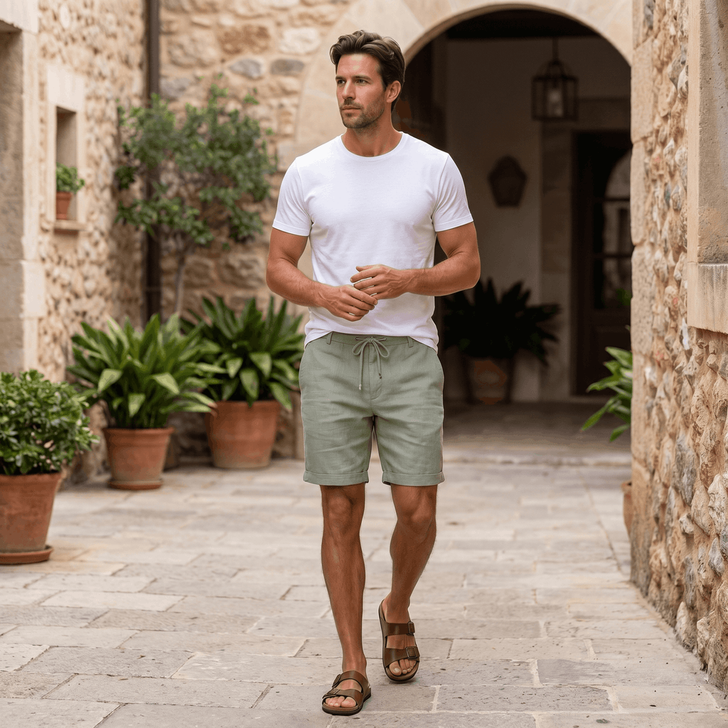 Damian Beach Linen Shorts – Cuffed Drawstring Relaxed Summer Bottoms