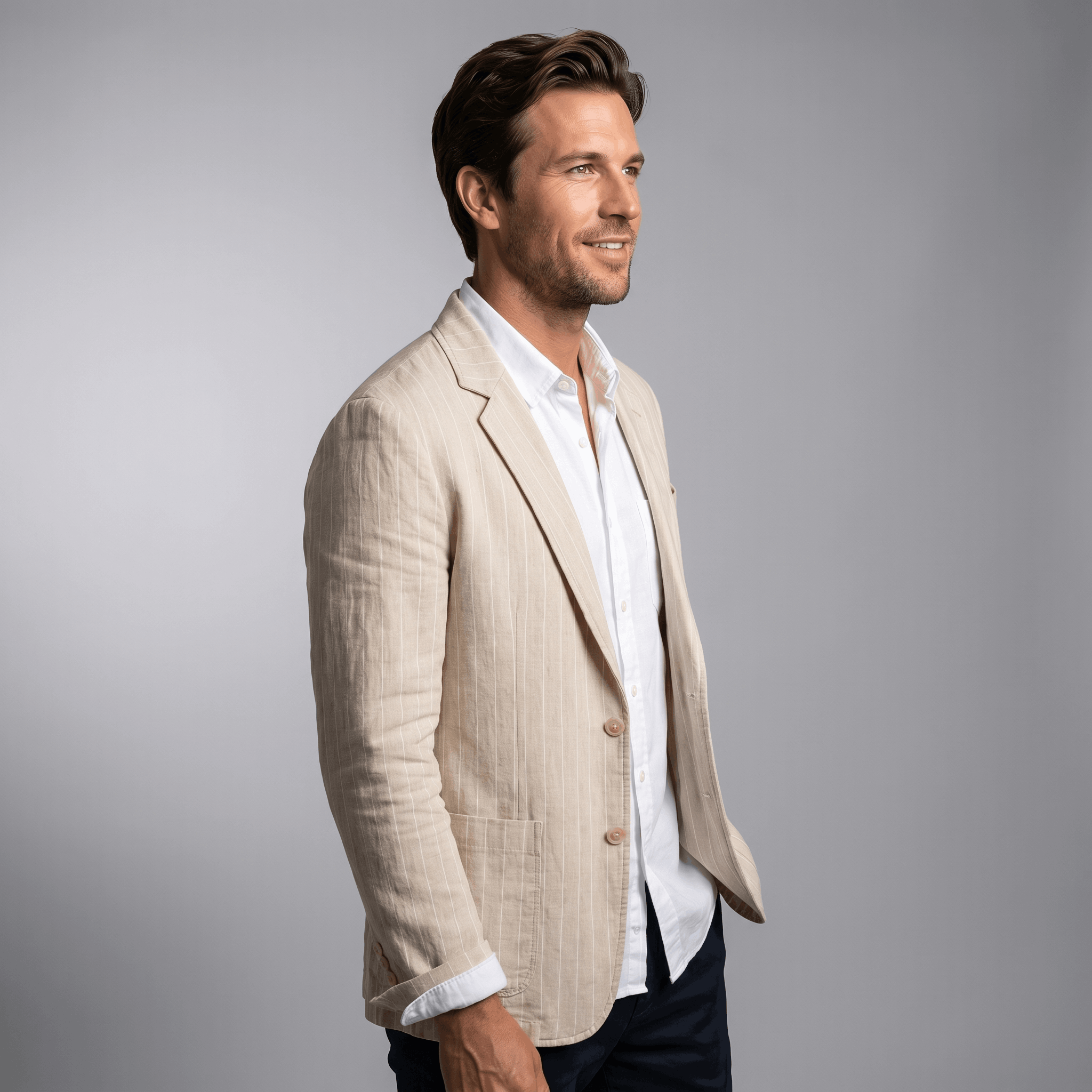 William Pinstripe Linen Blend Blazer – Relaxed Retro Lightweight Smart Casual Jacket