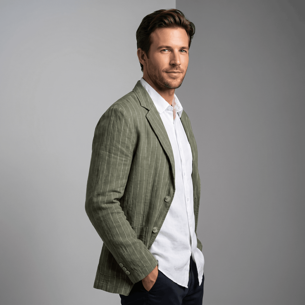 William Pinstripe Linen Blend Blazer – Relaxed Retro Lightweight Smart Casual Jacket