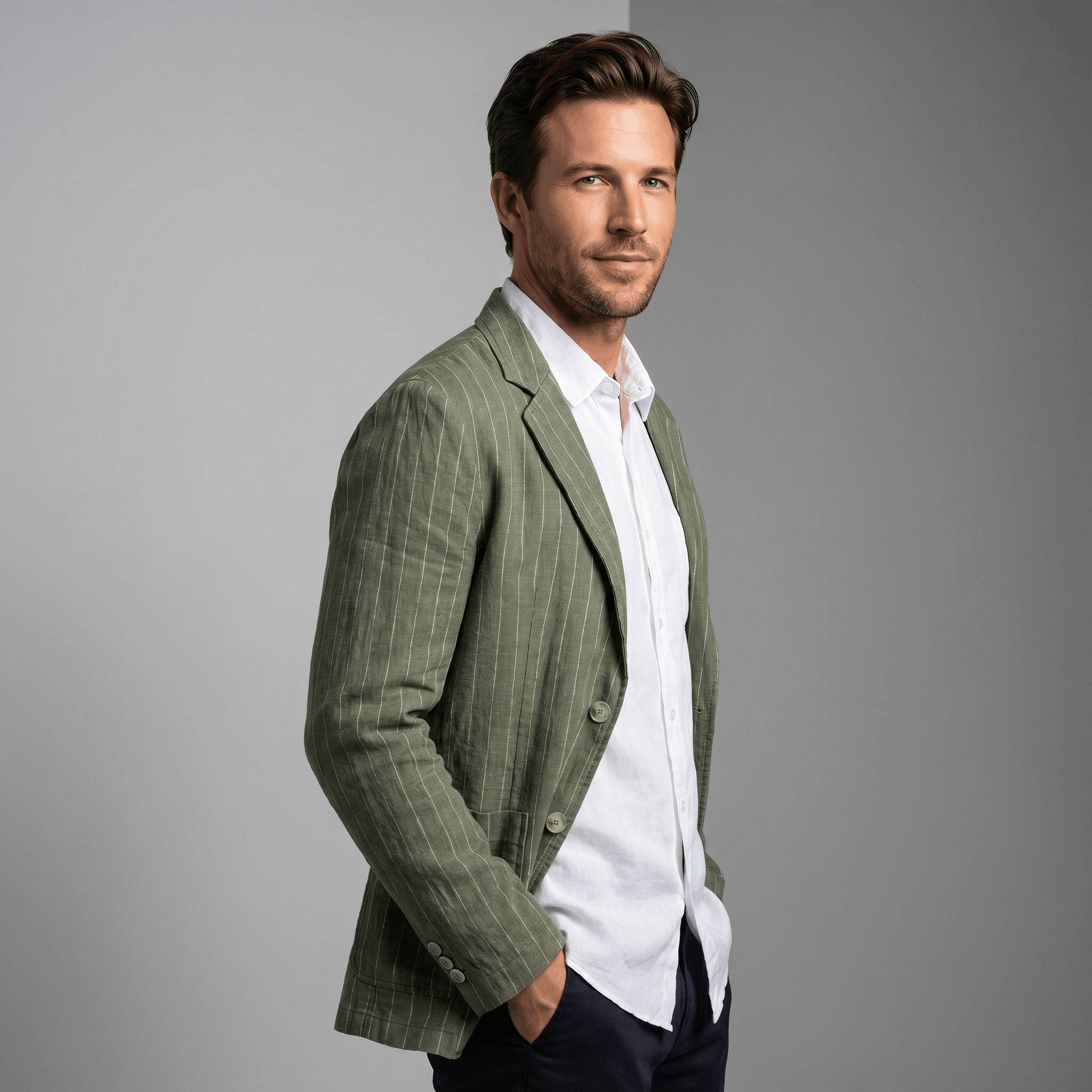 William Pinstripe Linen Blend Blazer – Relaxed Retro Lightweight Smart Casual Jacket
