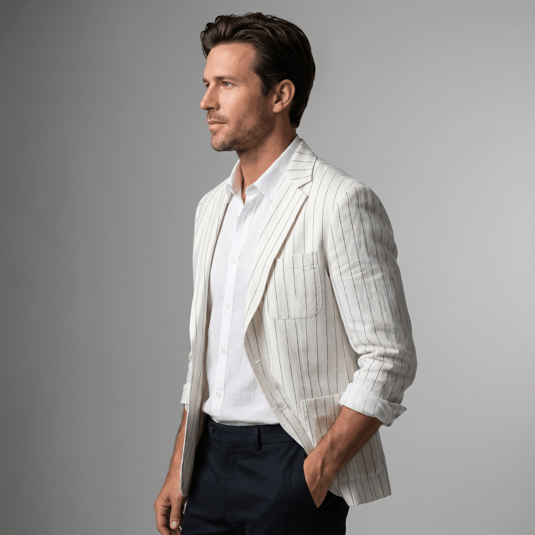 William Pinstripe Linen Blend Blazer – Relaxed Retro Lightweight Smart Casual Jacket