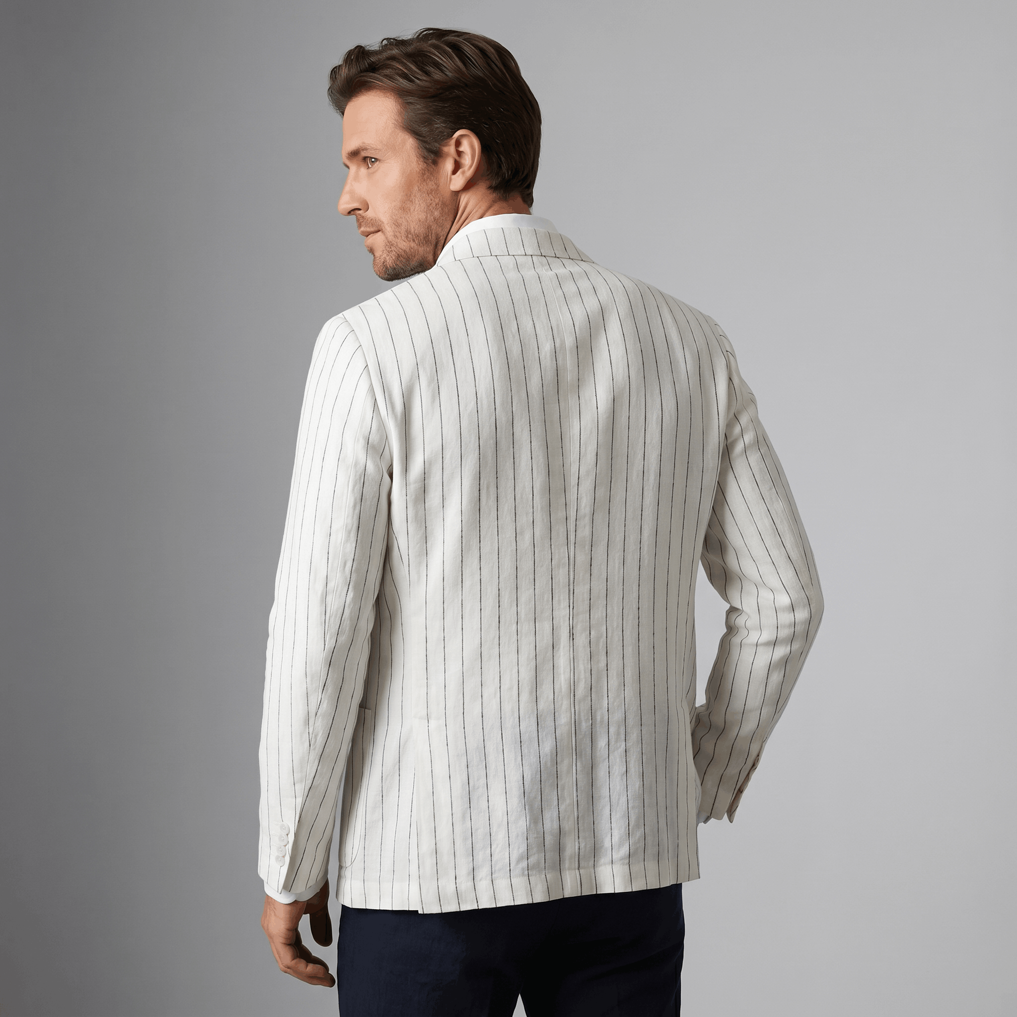 William Pinstripe Linen Blend Blazer – Relaxed Retro Lightweight Smart Casual Jacket