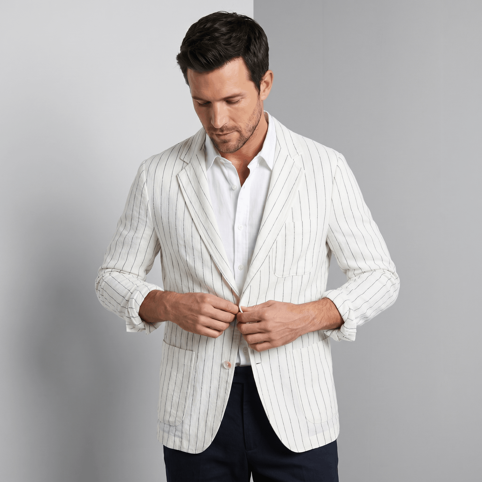 William Pinstripe Linen Blend Blazer – Relaxed Retro Lightweight Smart Casual Jacket