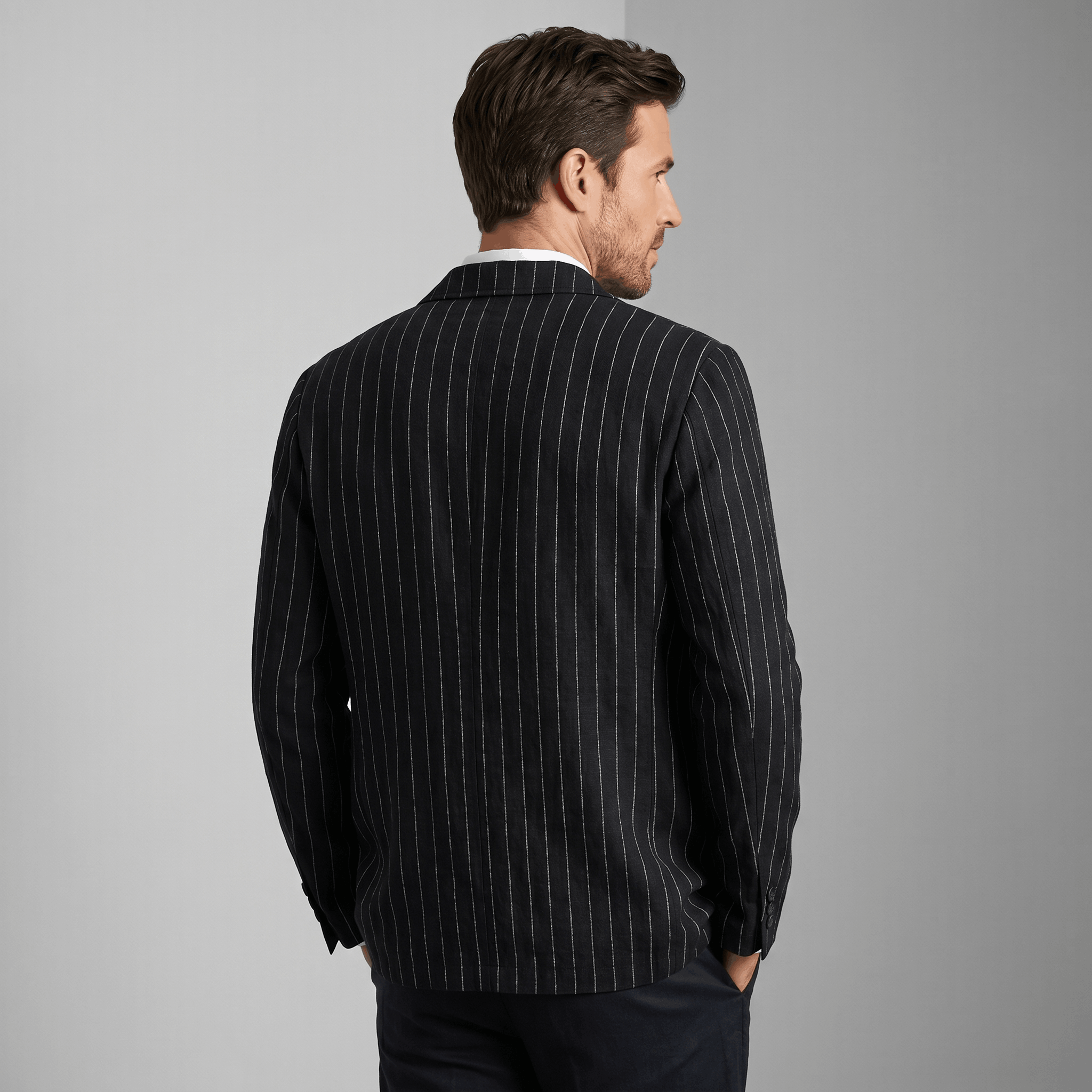 William Pinstripe Linen Blend Blazer – Relaxed Retro Lightweight Smart Casual Jacket