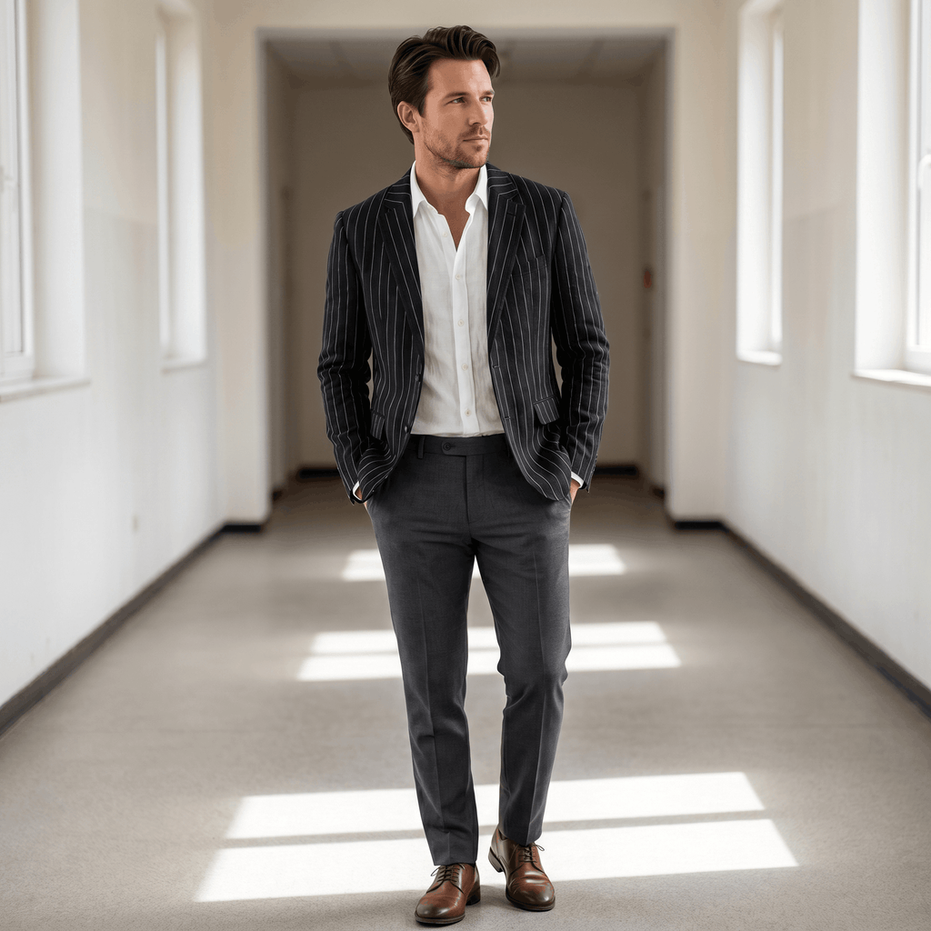 William Pinstripe Linen Blend Blazer – Relaxed Retro Lightweight Smart Casual Jacket