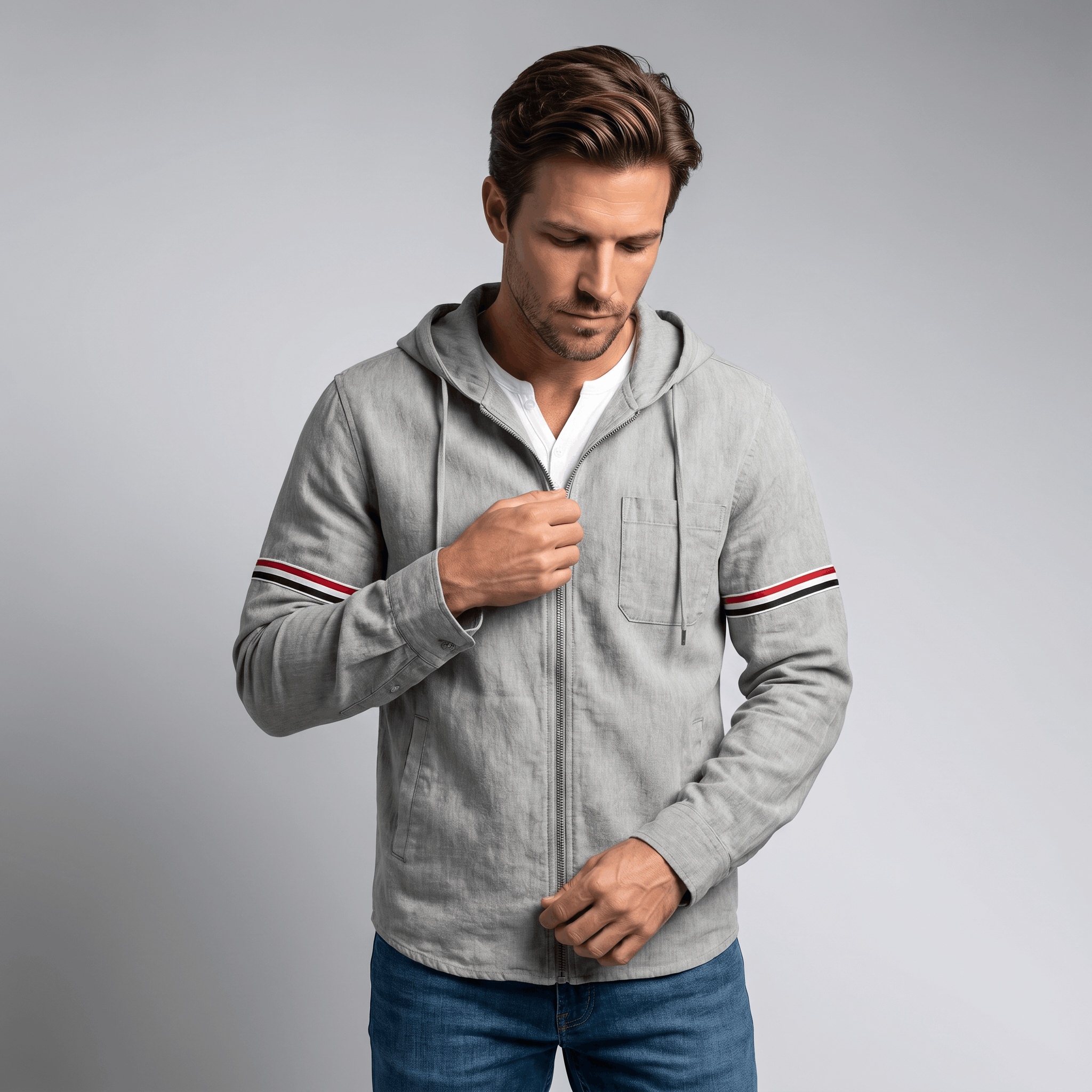 Conrad Hooded Linen Jacket — Lightweight Tailored Fit Layering Piece