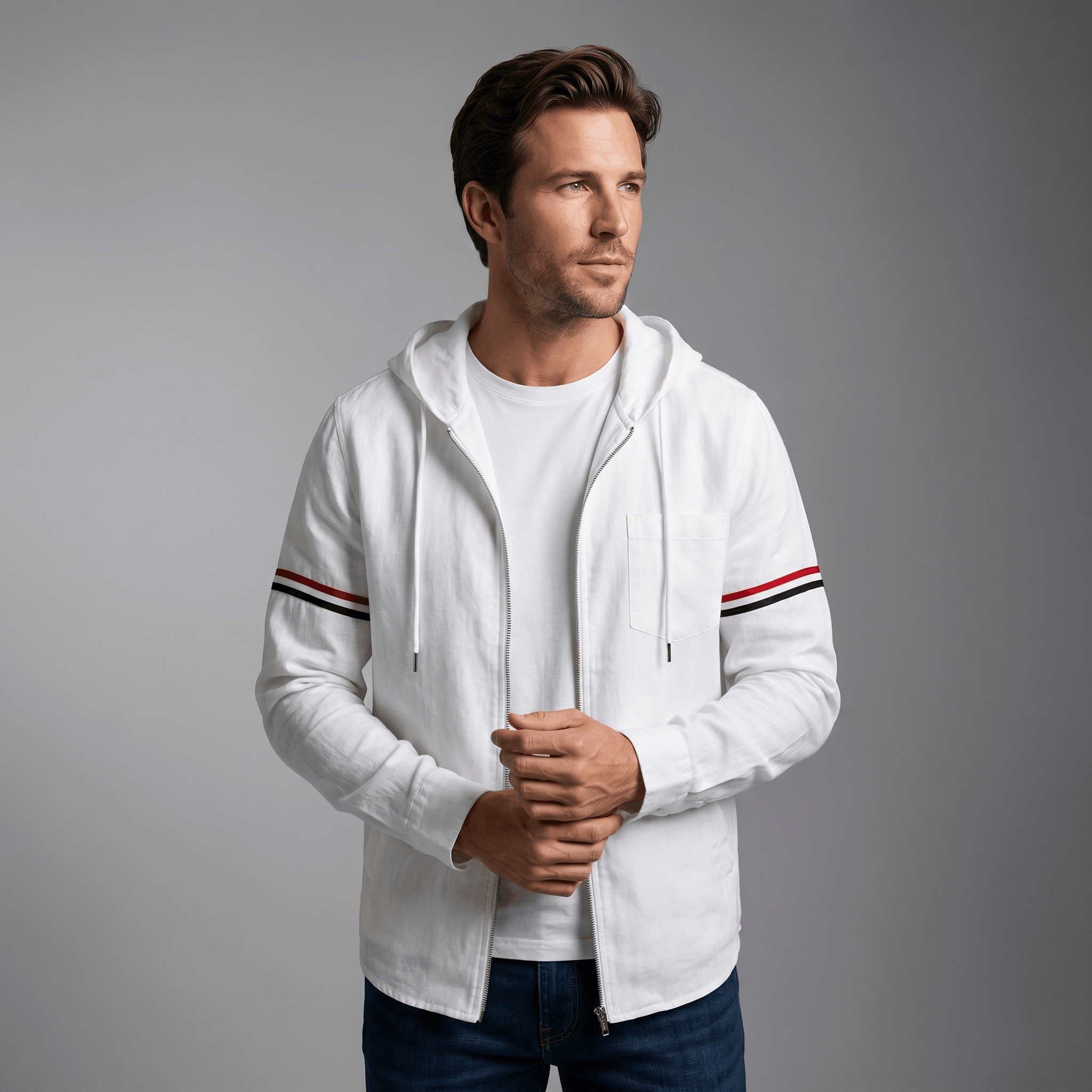 Conrad Hooded Linen Jacket — Lightweight Tailored Fit Layering Piece