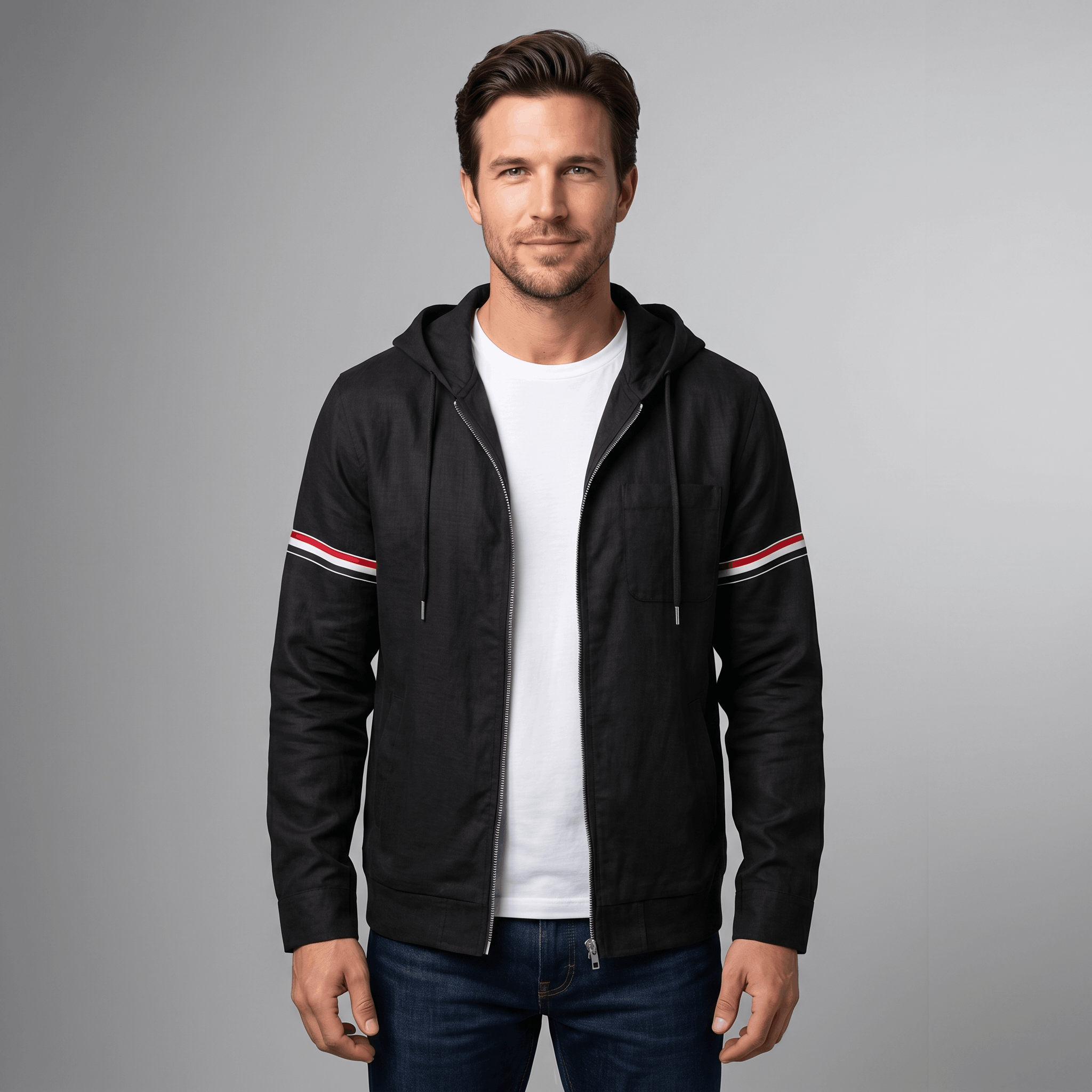 Conrad Hooded Linen Jacket — Lightweight Tailored Fit Layering Piece